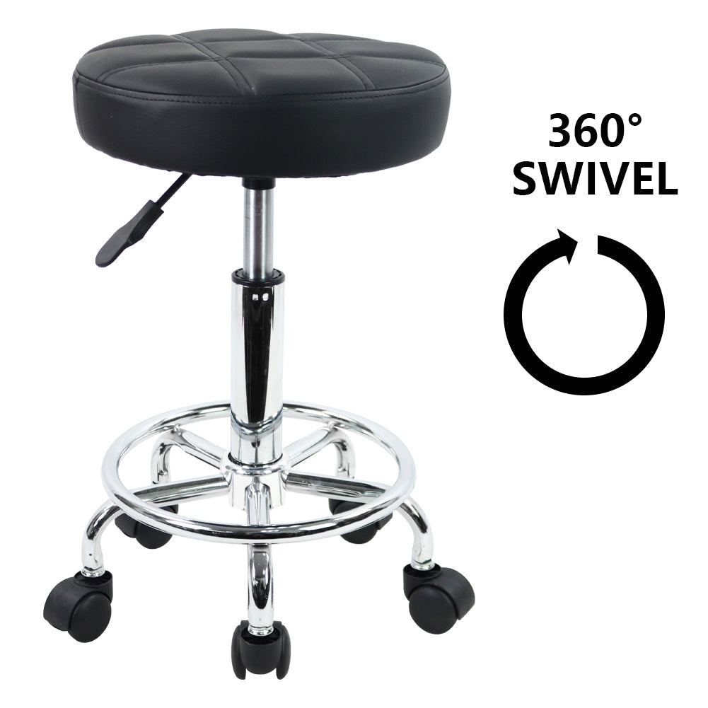 PU Leather Rolling Salon Stool With Adjustable Height 360