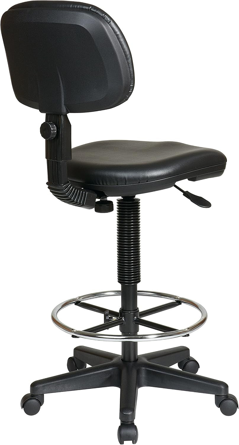 Office Star DC Series Adjustable Drafting Chair with Foot Ring and Sculptured Foam Seat, Black Vinyl