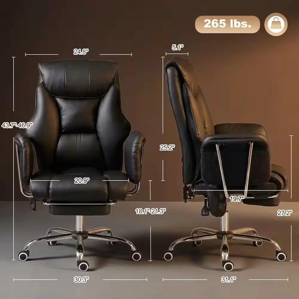 PU Leather 6-Point Vibration Reclining High Back Ergonomic Office Chair in Black with Adjustable Height