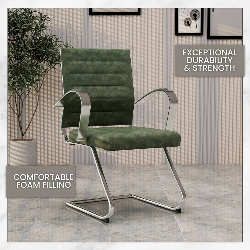 24 PCS Benmar Leather Upholstered Computer Office Chair with Sled Base, Padded Armrests for Home or Office - Green