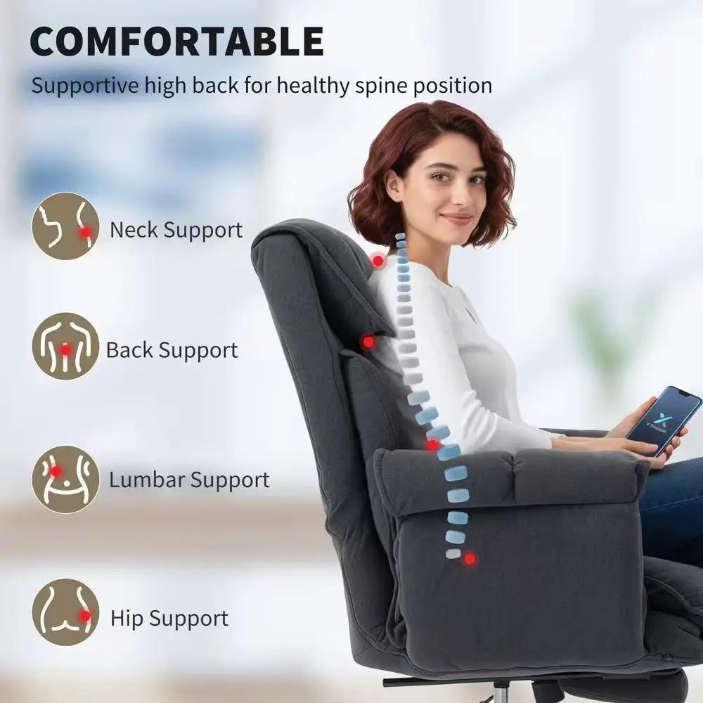 Executive Polyester Reclining Swivel High Back Ergonomic Office Chair in Dark Gray with Adjustable Height