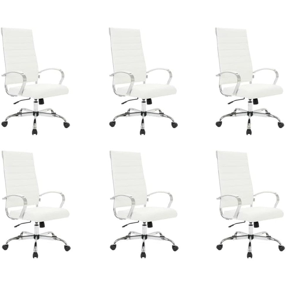 Leisuremod Benmar Modern High-Back Office Chair, 360-Degree Adjustable Swivel Task Furniture in Leather Upholstery with Ribbed Backrest for Home and Office