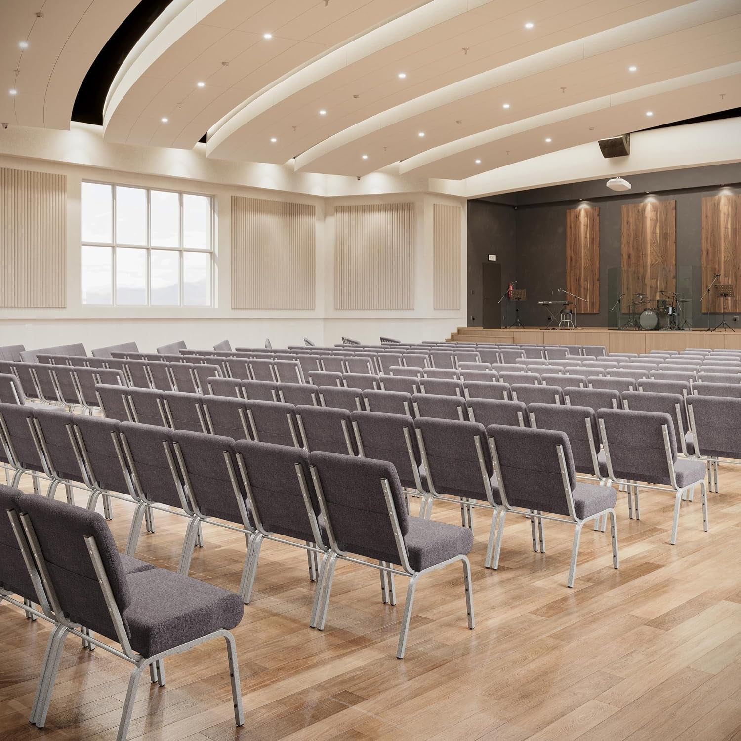 Flash Furniture HERCULES Series 21''W Stacking Church Chair in Gray Fabric - Silver Vein Frame