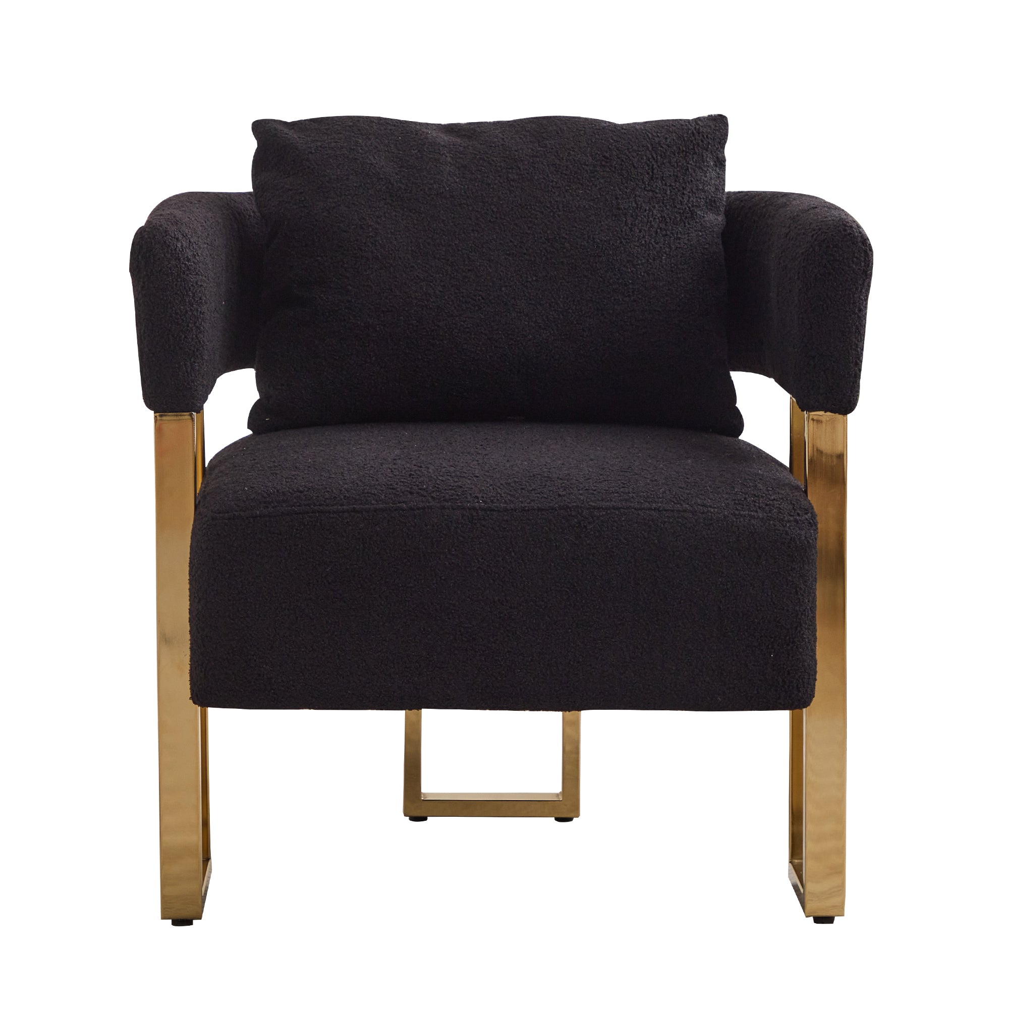 Teddy Fleece Accent Chairs, Black Plush Seat, Gold Legs, Set of 2 - Platinum-Level Office Chairs