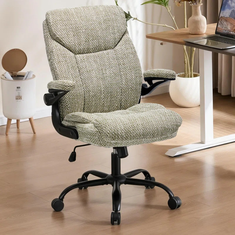 Office Chair, Ergonomic Computer Chair with Flip-Up Arms Desk Chairs Comfy PU Leather Executive Mid Back Support Adjustable Height Tilt Lock Swivel Rolling Wheels,