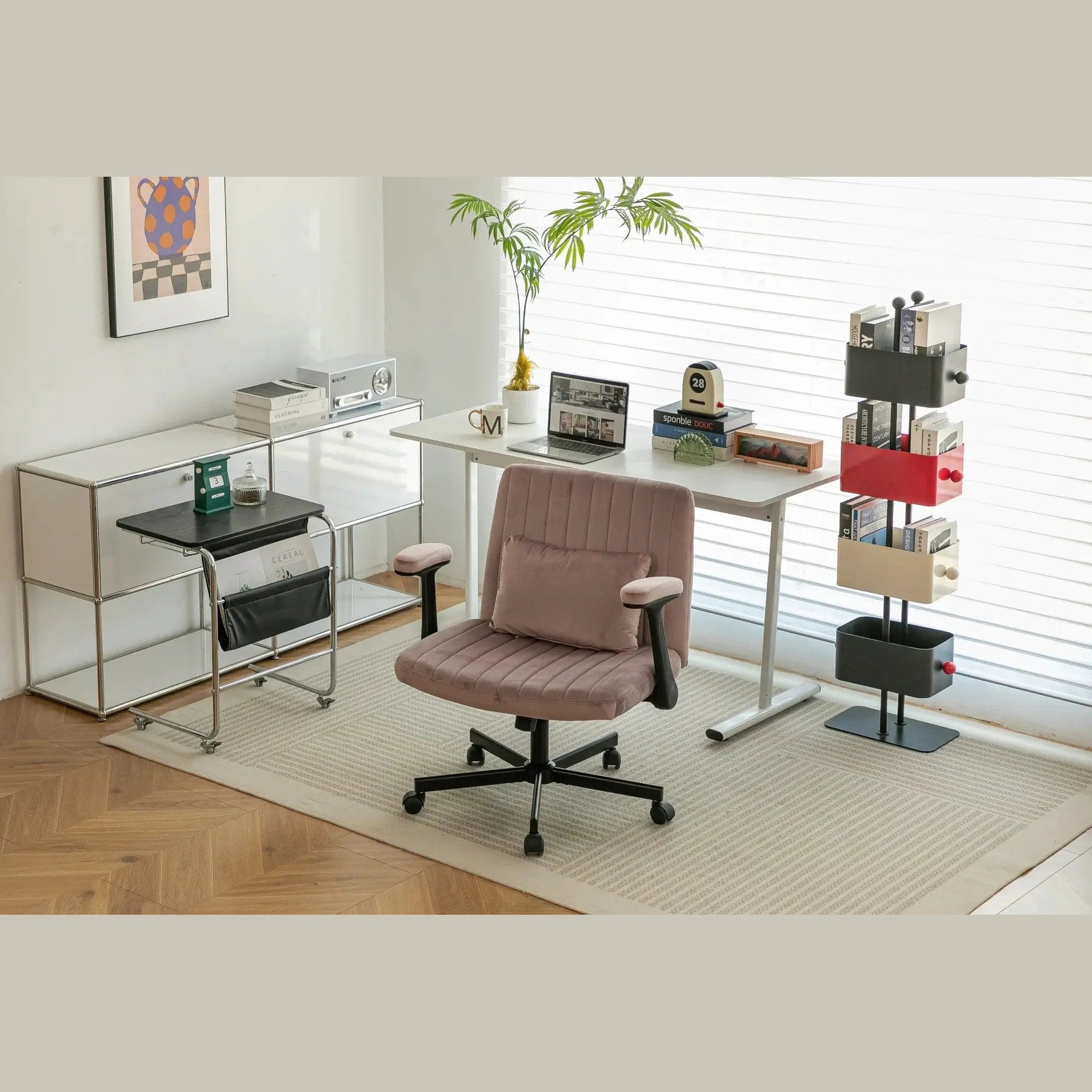Dark Pink Velvet Criss Cross Armchair With Wheels For Home Office by Platinum-Level Office Chairs