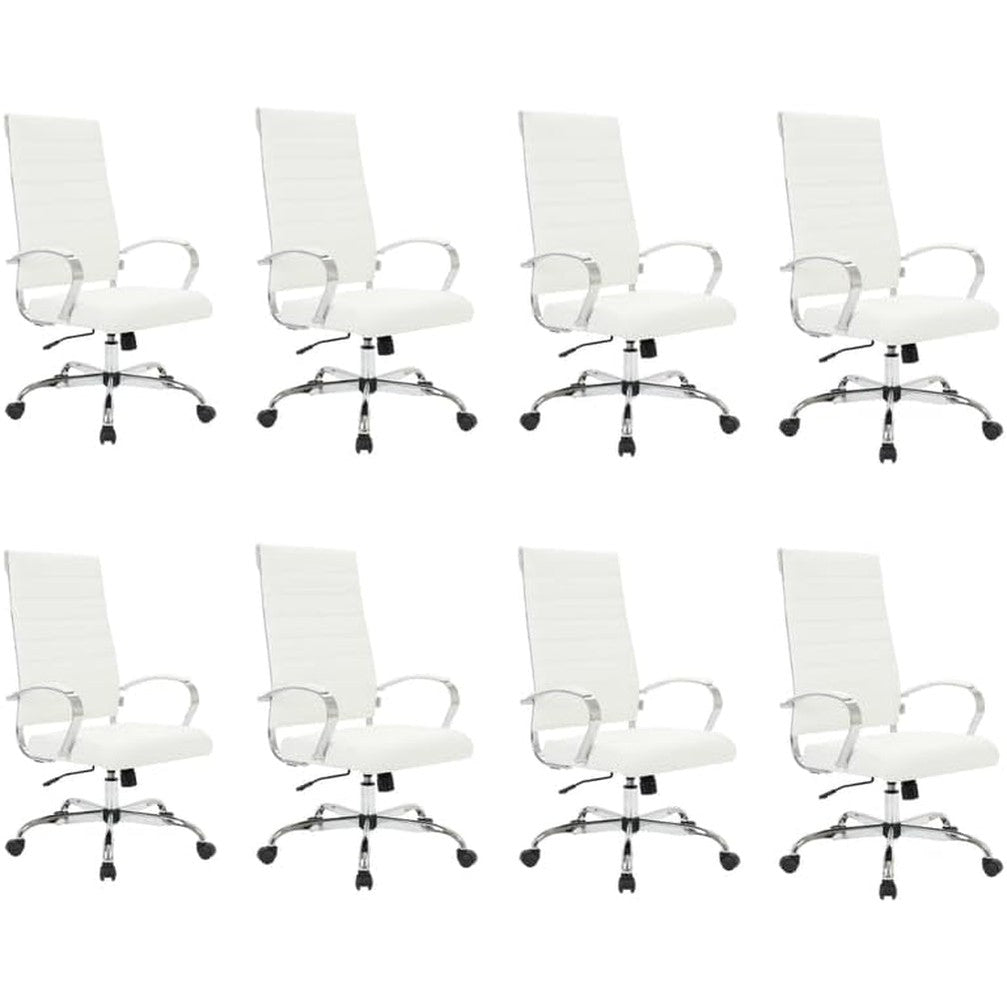 Leisuremod Benmar Modern High-Back Office Chair, 360-Degree Adjustable Swivel Task Furniture in Leather Upholstery with Ribbed Backrest for Home and Office