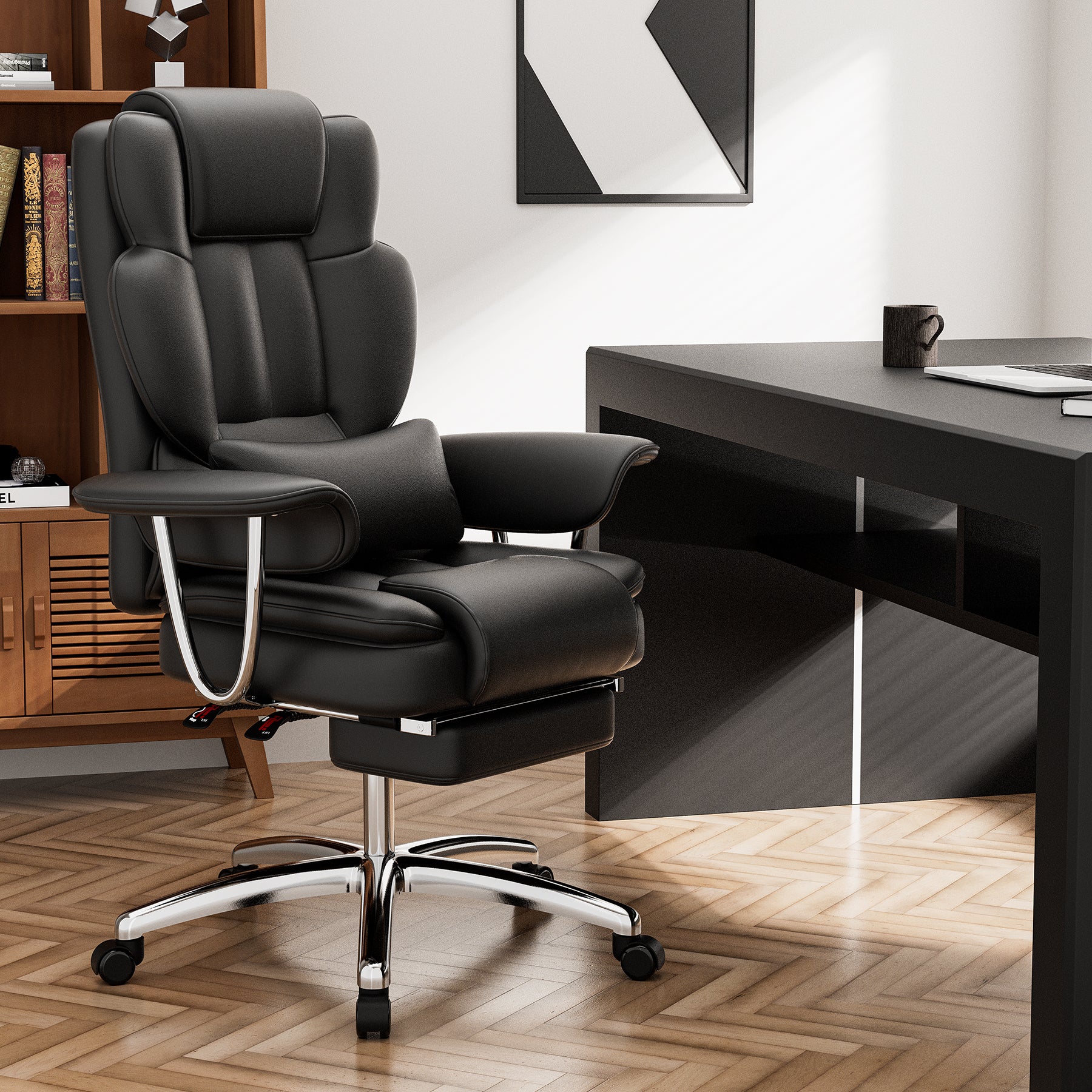 Big Tall Leather Recliner Office Chair, Channel Stitched, 500 Lb - Platinum-Level Office Chairs