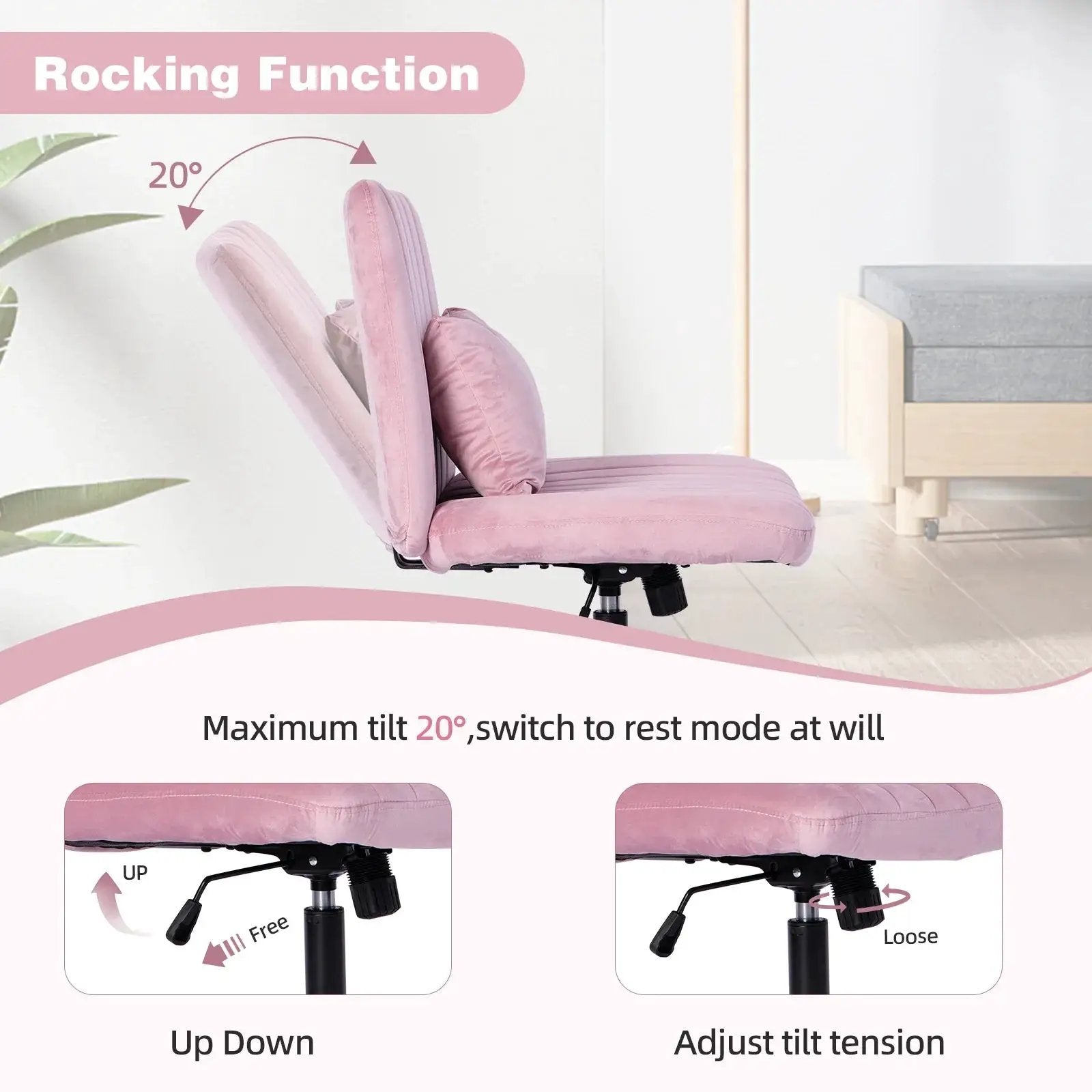 Light Pink Velvet Criss Cross Armless Office Chair With Wheels Makeup by Platinum-Level Office Chairs