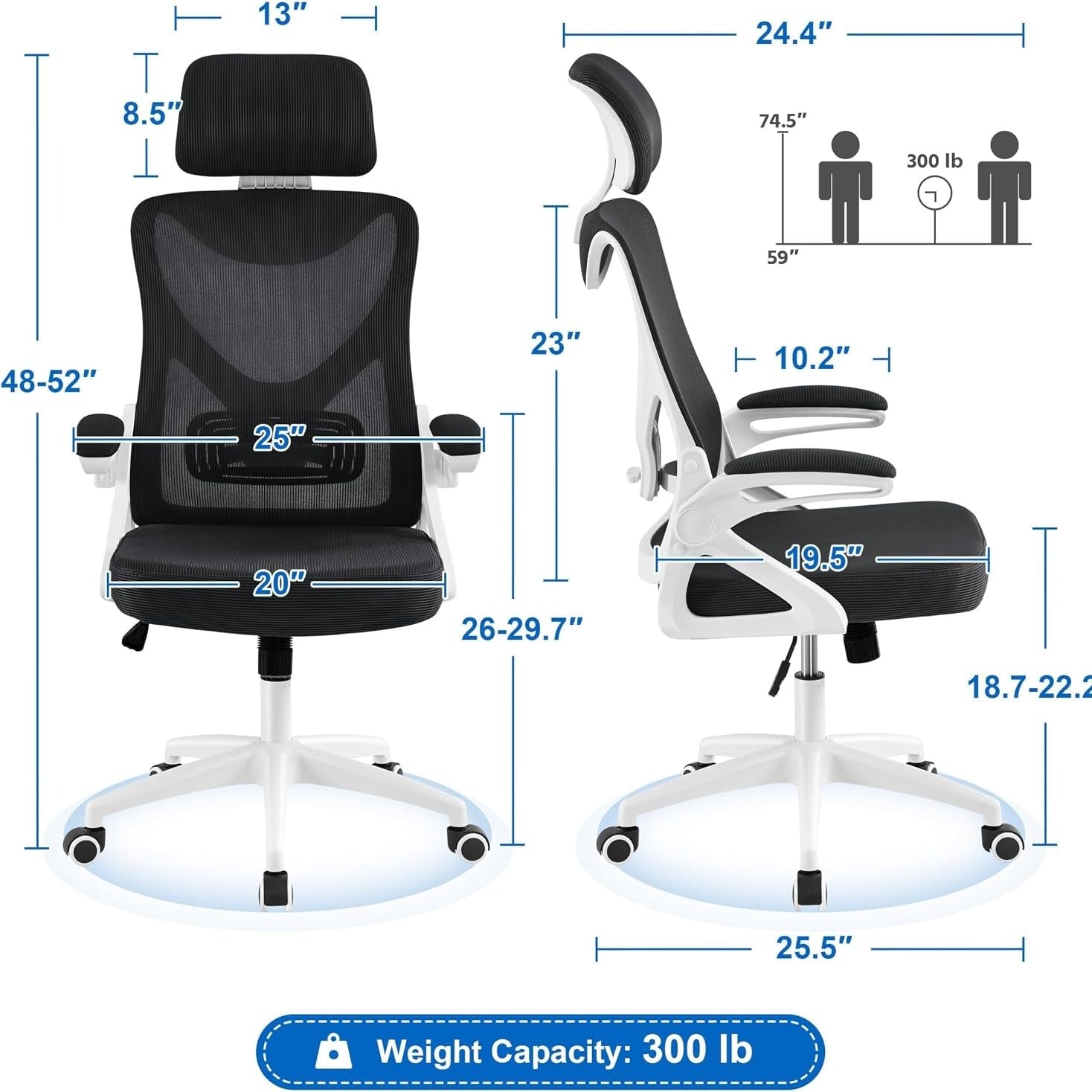 Yaheetech Ergonomic Office Chair with Headrest, Lumbar Support, White/Black | Breathable Mesh High-Back Adjustable Headrest, Padded Seat, and Flip-Up Armrests Supports Your Back and Neck, Holds 300Lb