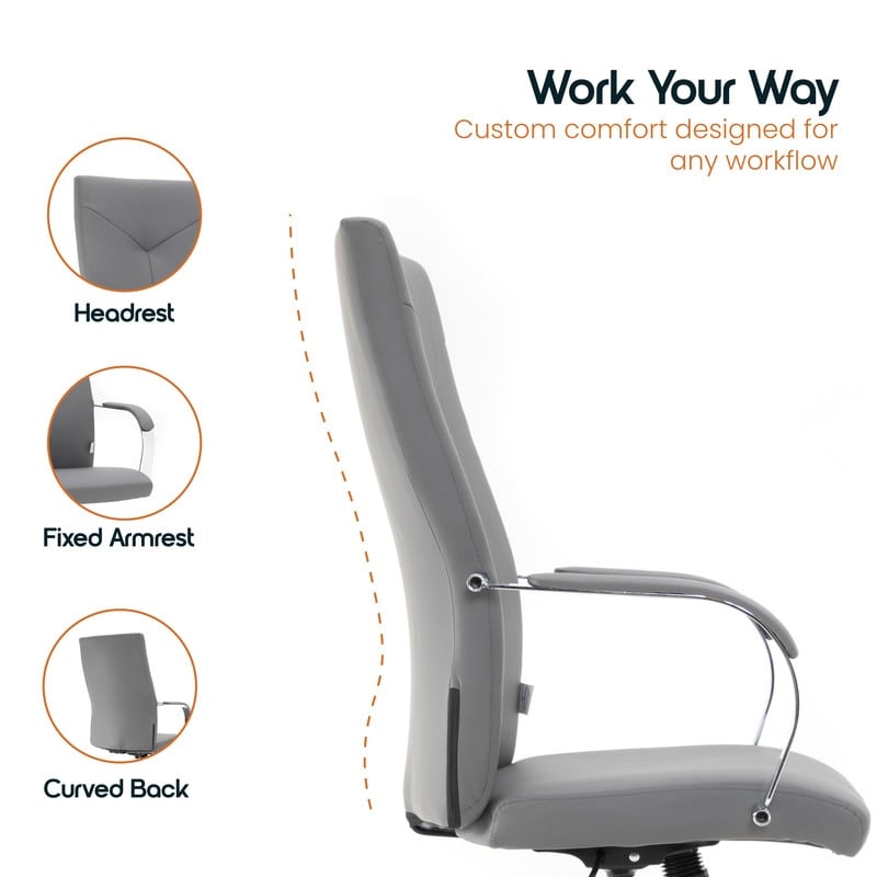 20 PCS Sonora Ergonomic High-Back Leather Desk Office Chair with Chrome Base and Tilt for Home Office - Grey