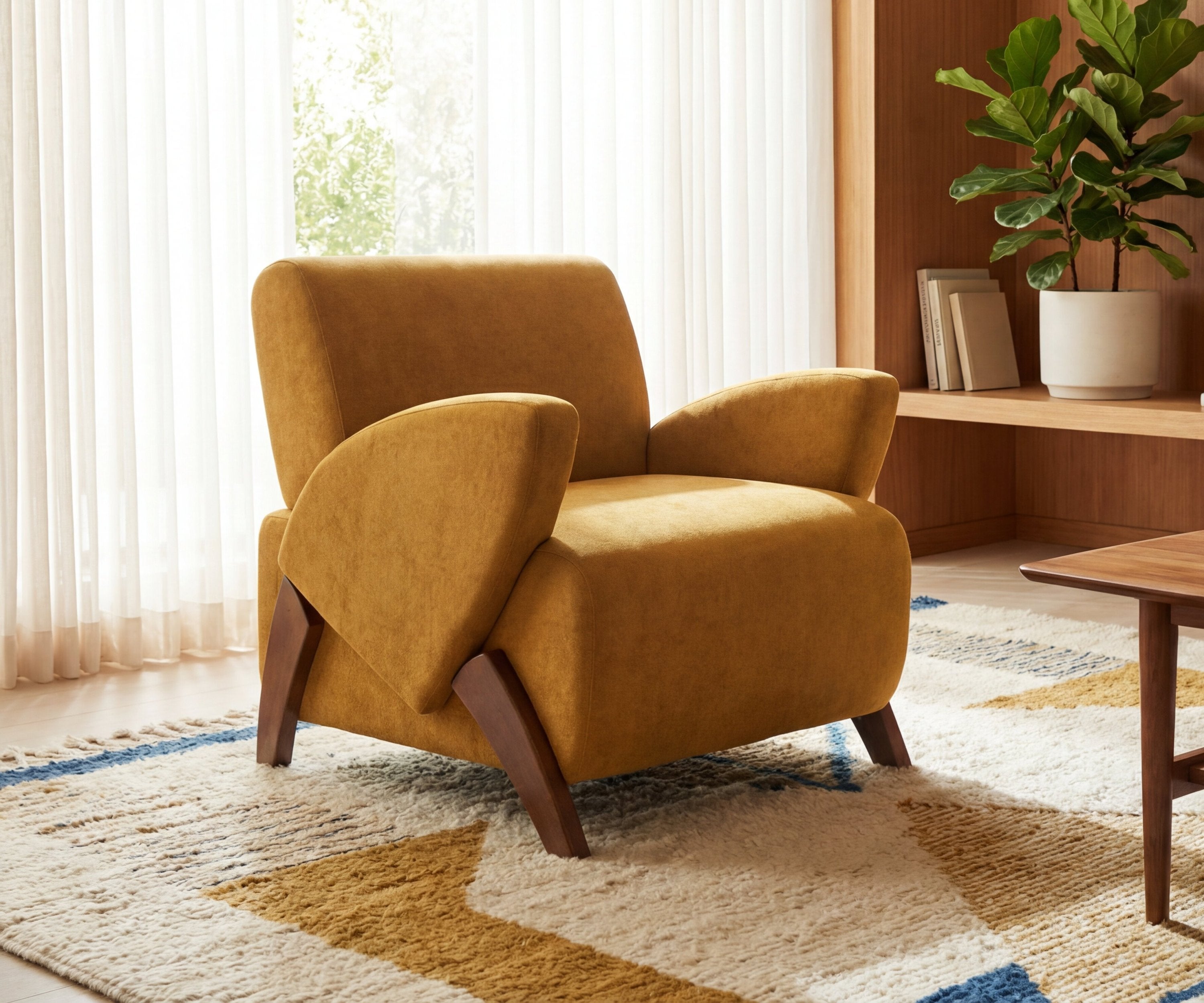 Velvet Lounge Chair Turmeric With Birch Legs For Living Room