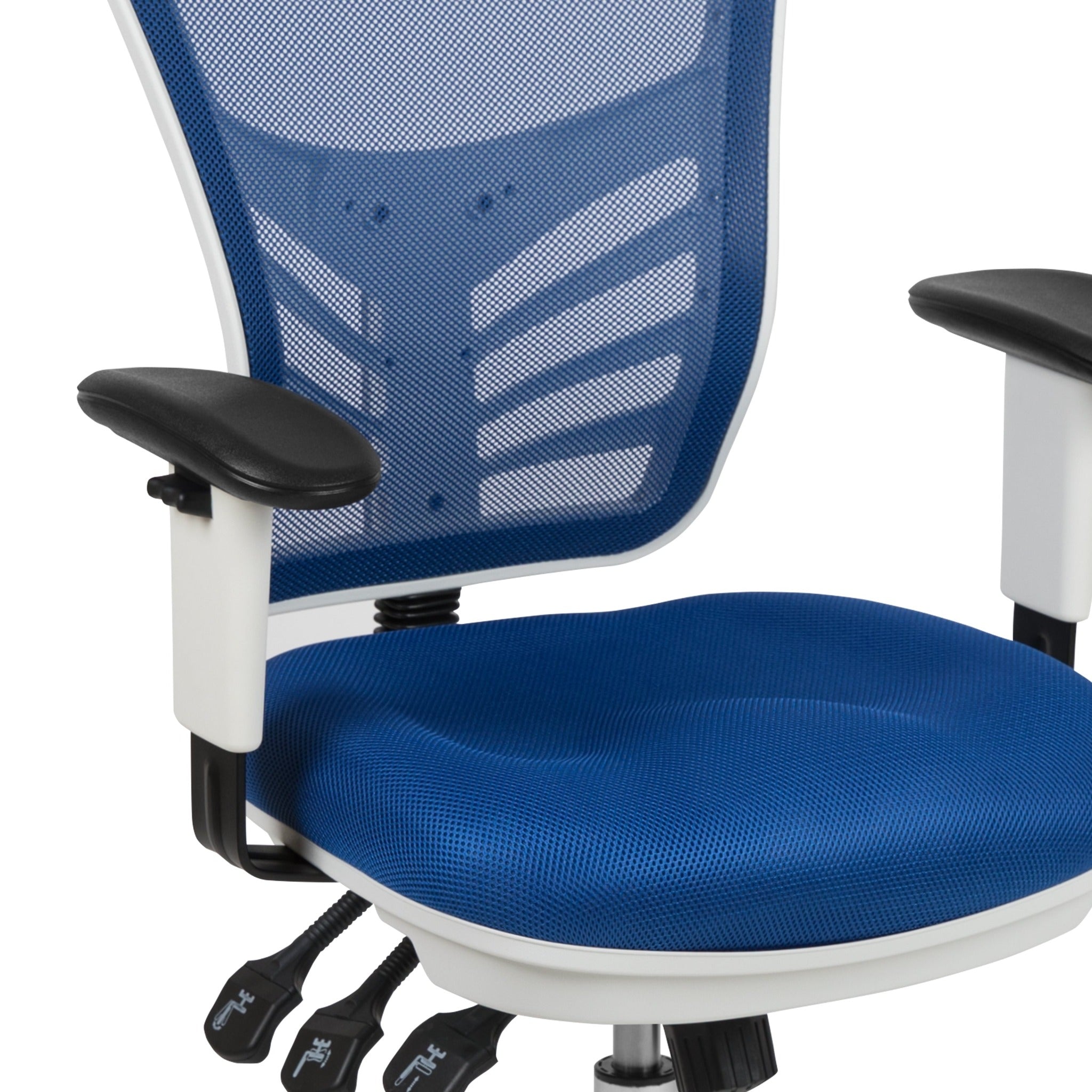 Mid-Back Blue Mesh Multifunction Executive Swivel Office Chair with White Frame