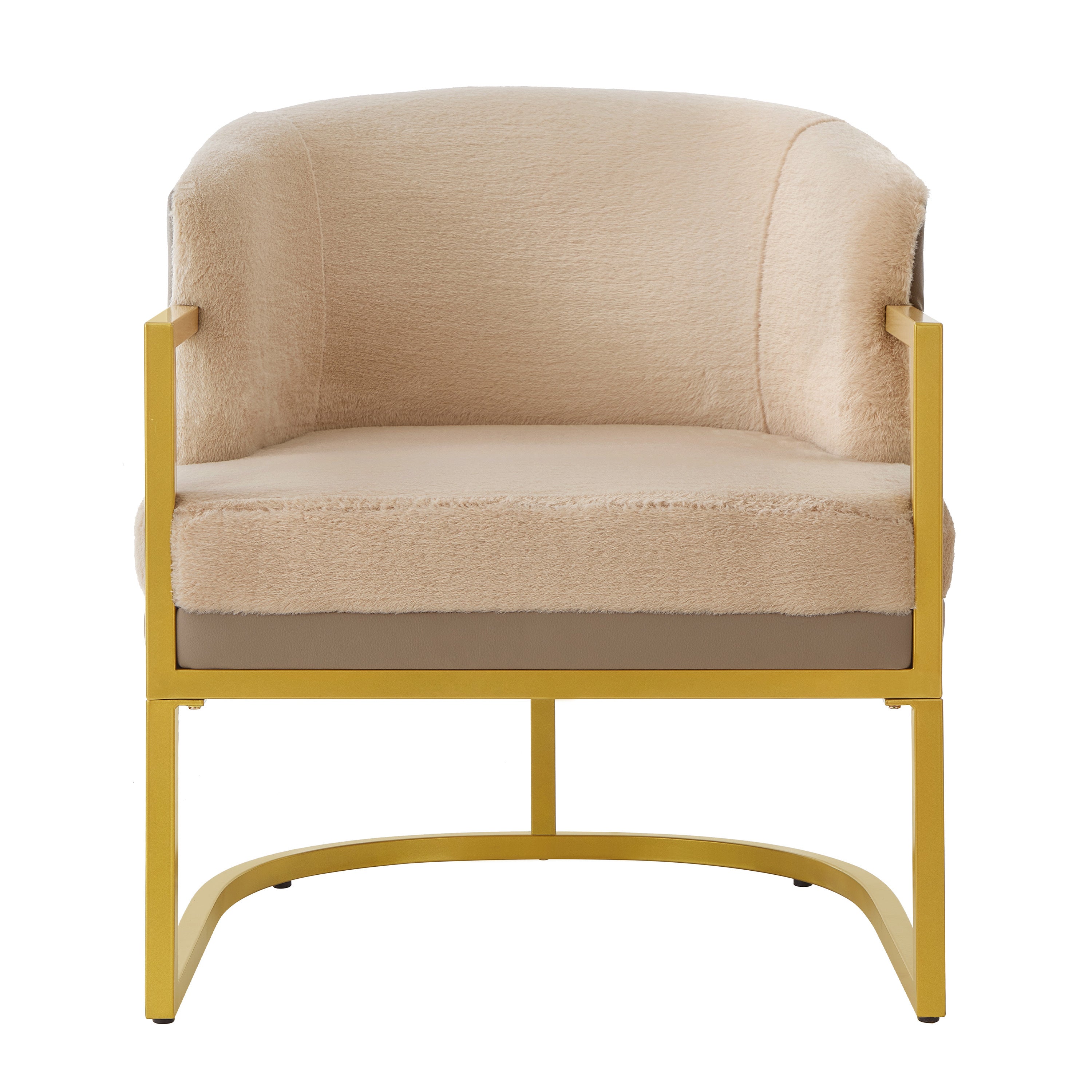 Luxurious Faux Fur Accent Chair With Gleaming Gold Metal Frame