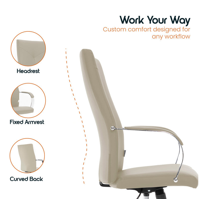 20 PCS Sonora Ergonomic High-Back Leather Desk Office Chair with Chrome Base and Tilt for Home Office - Tan