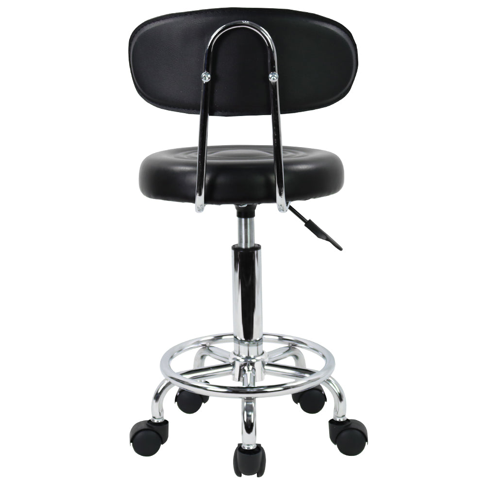 Adjustable PU Leather Rolling Stool With Low Back And Footrest