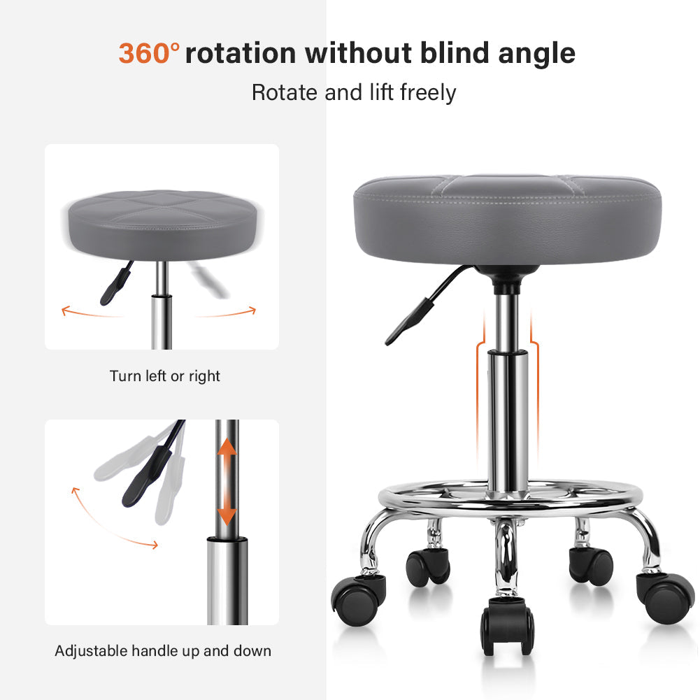 Adjustable PU Leather Rolling Bar Stool With Swivel Wheels Casters