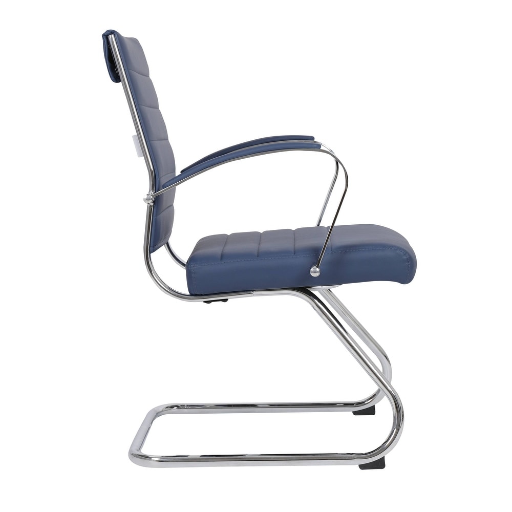 24 PCS Benmar Leather Upholstered Computer Office Chair with Sled Base, Padded Armrests for Home or Office - Navy Blue