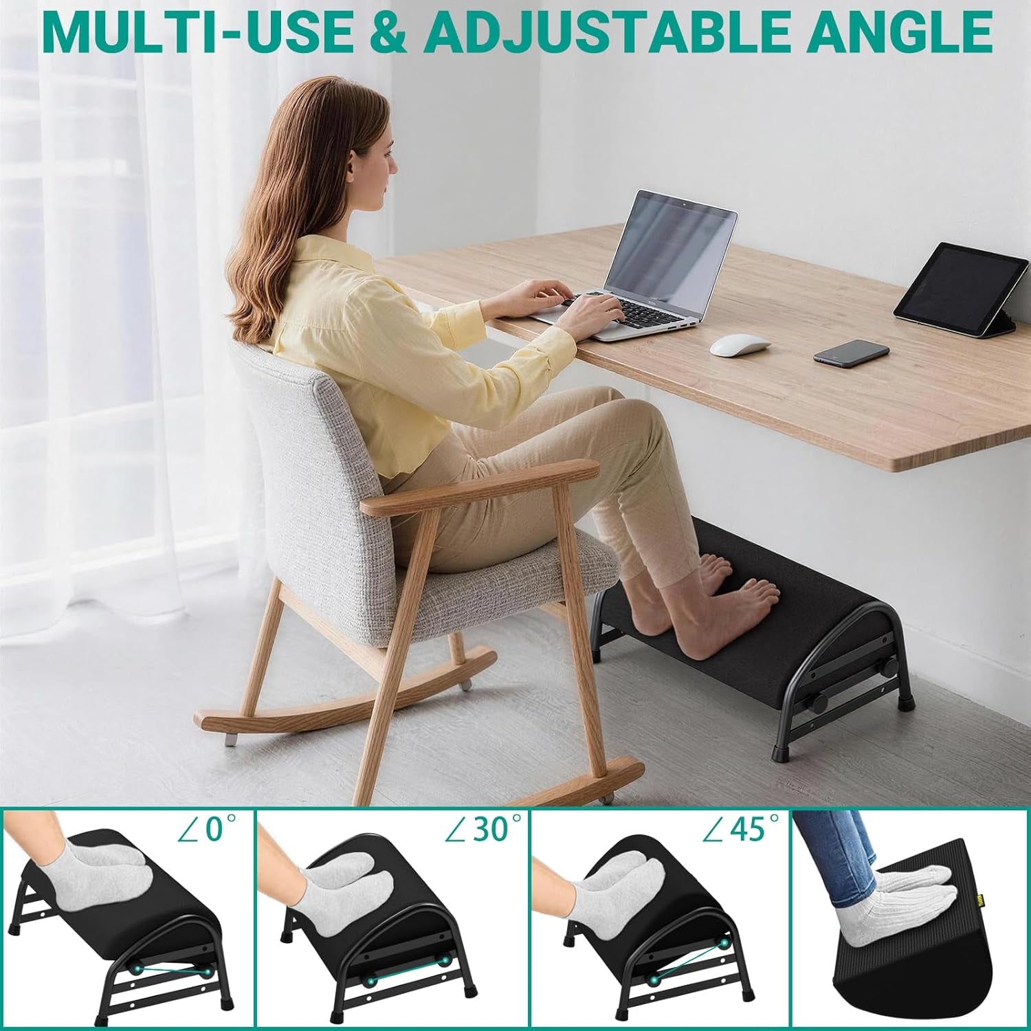 YEASHEIN Adjustable Foot Rest for under Desk at Work, Ergonomic Foot Stools | 7 Positions, Elevated Cushion under Desk Footrest with Metal Frame, Leg Rest Used for Home, Car, PC Gaming Accessories
