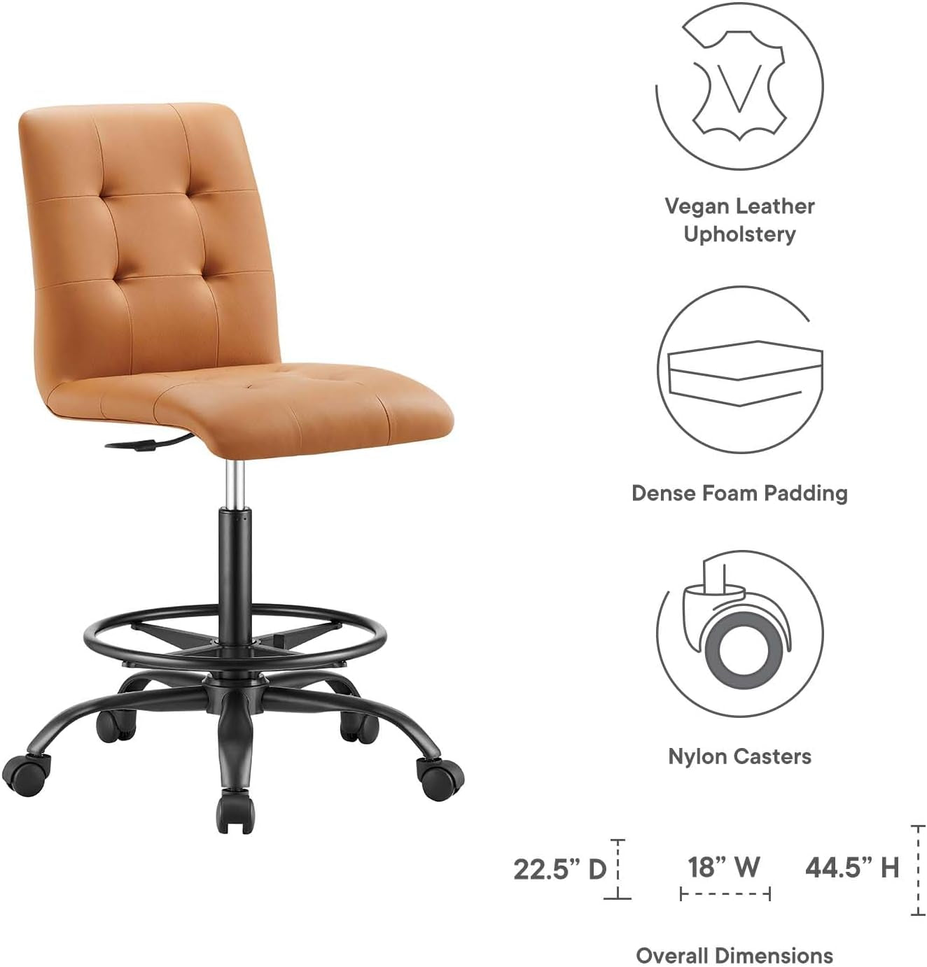 Modway Prim Armless Vegan Leather Drafting Chair in Black Tan
