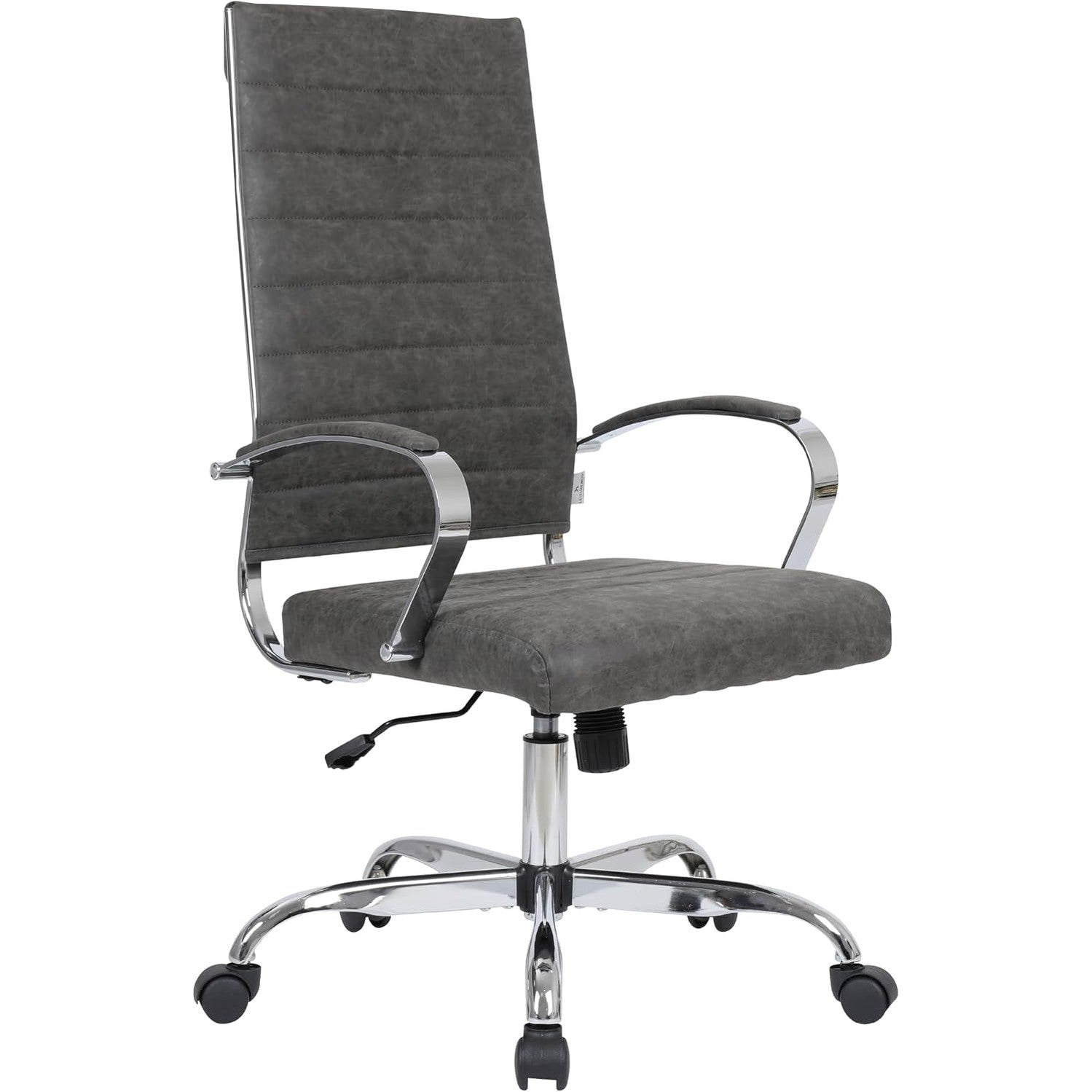 Leisuremod Benmar Modern High-Back Office Chair, 360-Degree Adjustable Swivel Task Furniture in Leather Upholstery with Ribbed Backrest for Home and Office