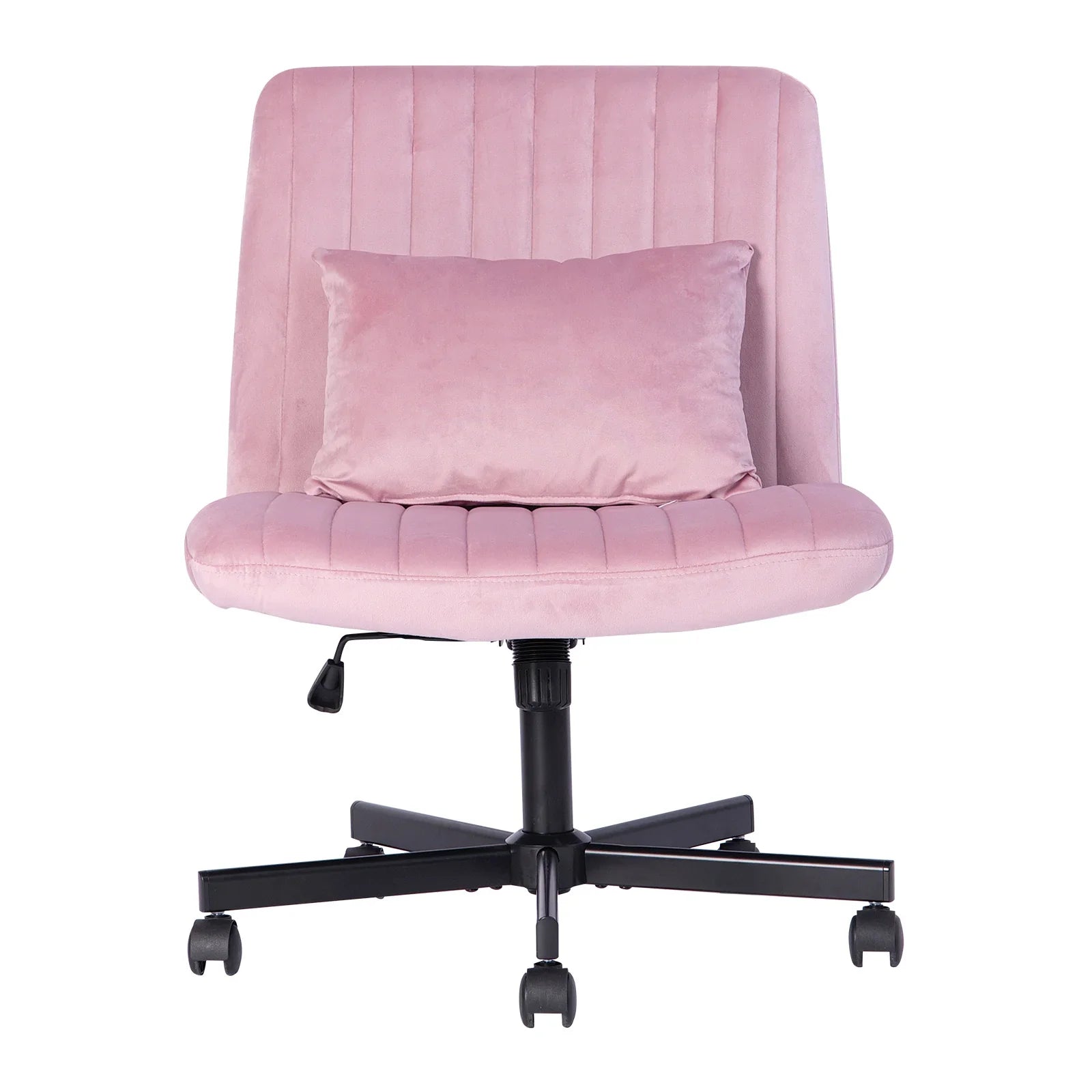 Light Pink Velvet Criss Cross Armless Office Chair With Wheels Makeup