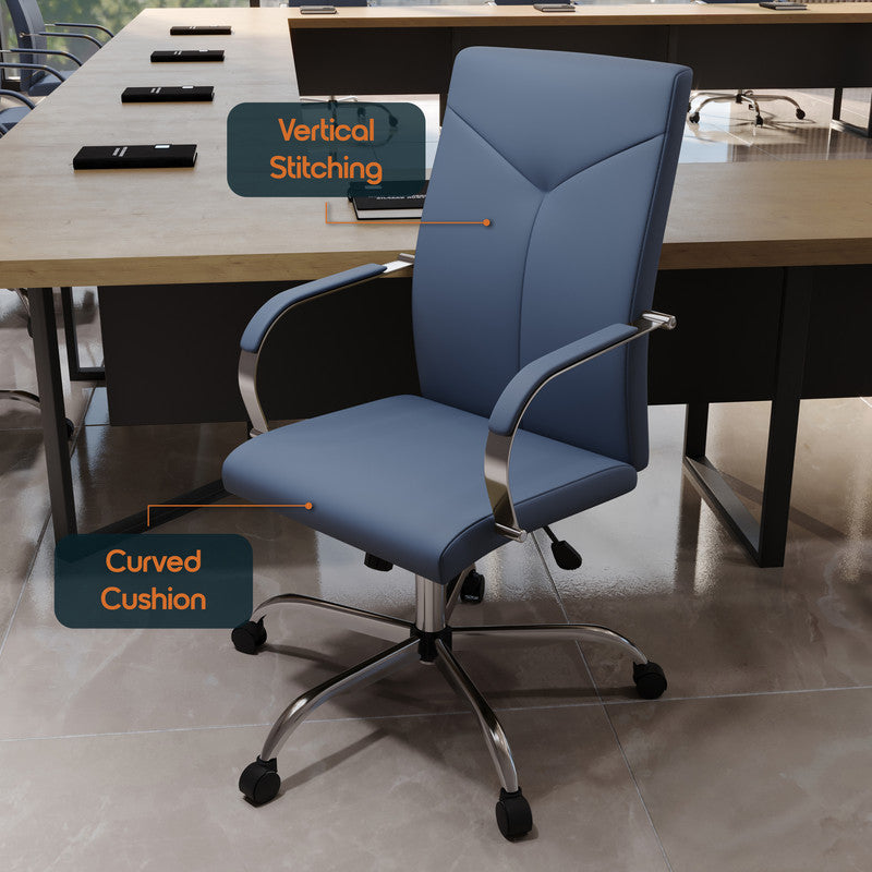 20 PCS Sonora Ergonomic High-Back Leather Desk Office Chair with Chrome Base and Tilt for Home Office - Navy Blue