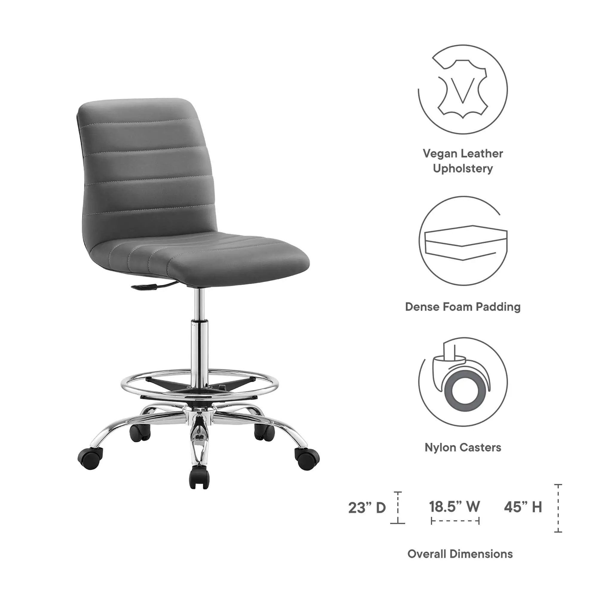 Drafting Chair Vegan Leather Armless Adjustable Stool