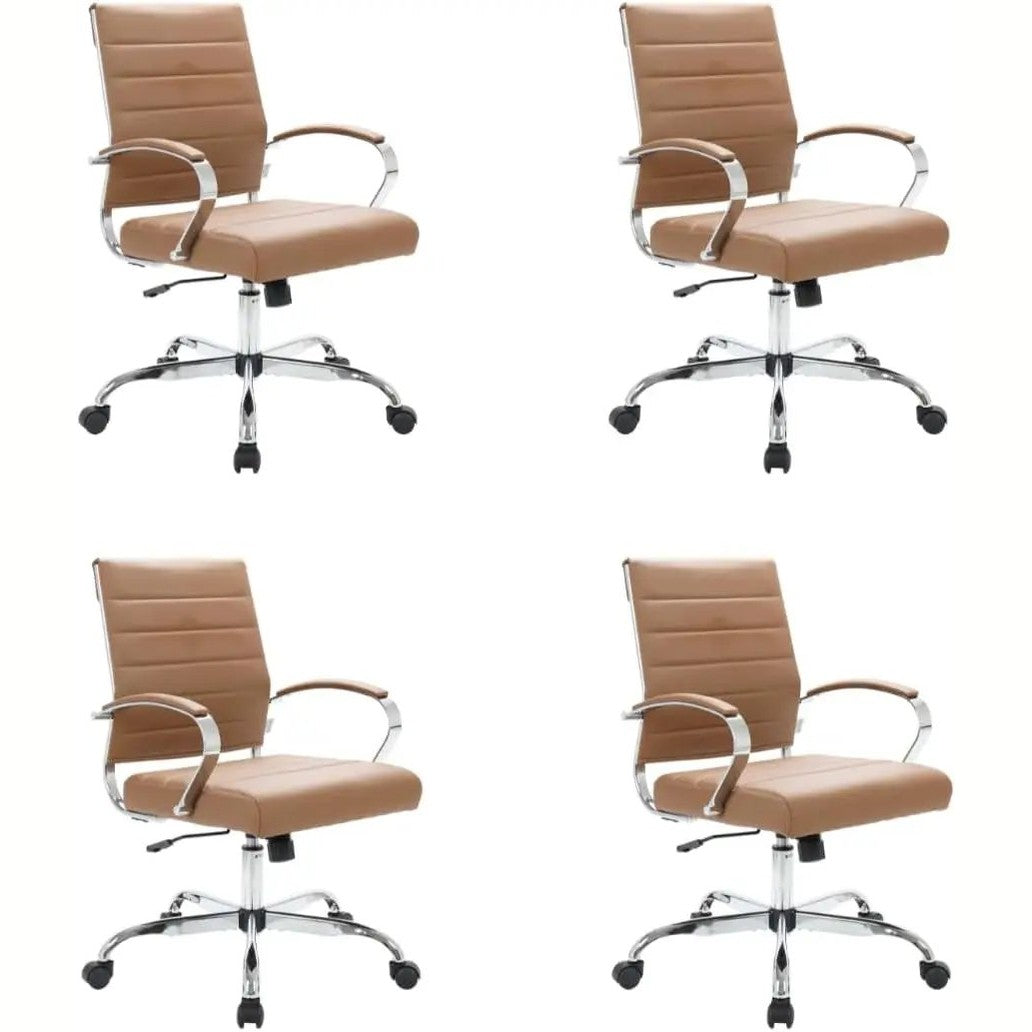 Leisuremod Benmar Leather Office Desk Chair, Mid-Back Ergonomic Swivel Chair with Lumbar Support, Adjustable Height, Tilt Lock, Cushioned Seat & Back, Home Office Task Chair (Tan, Single)