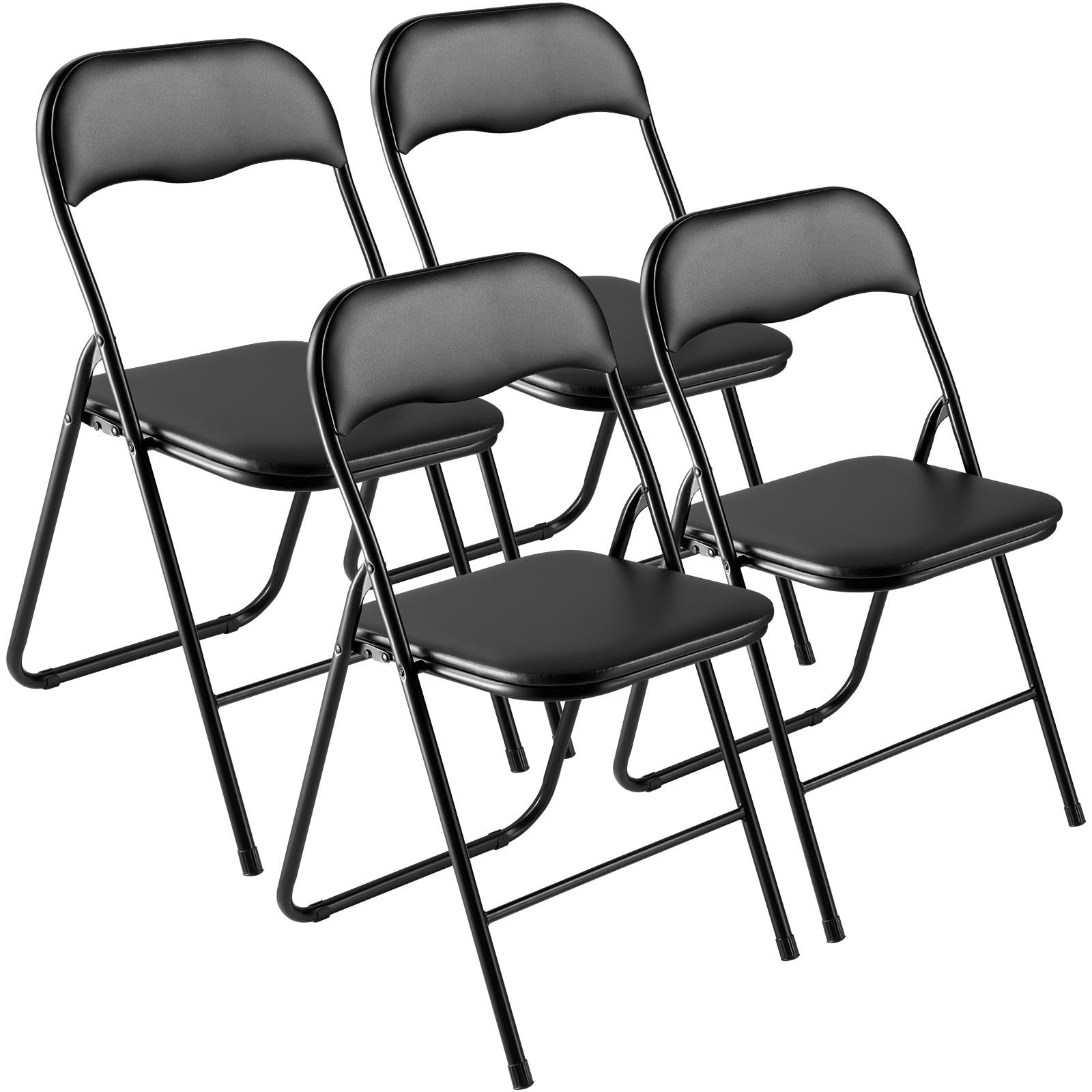 Durable Folding Chairs, Padded Leather Cushions, Set of 4 - Platinum-Level Office Chairs