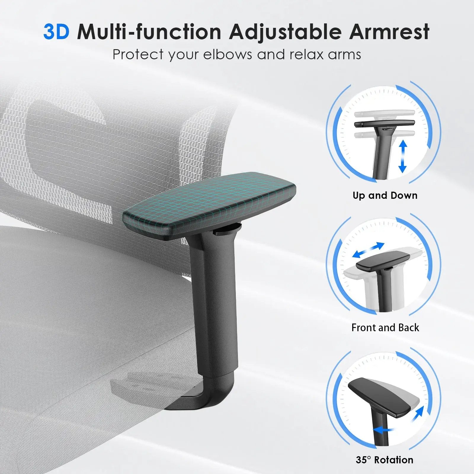 Platinum-Level Office Chairs ergonomic mesh desk chair with adjustable lumbar support, headrest, 3D armrests, black and grey color.