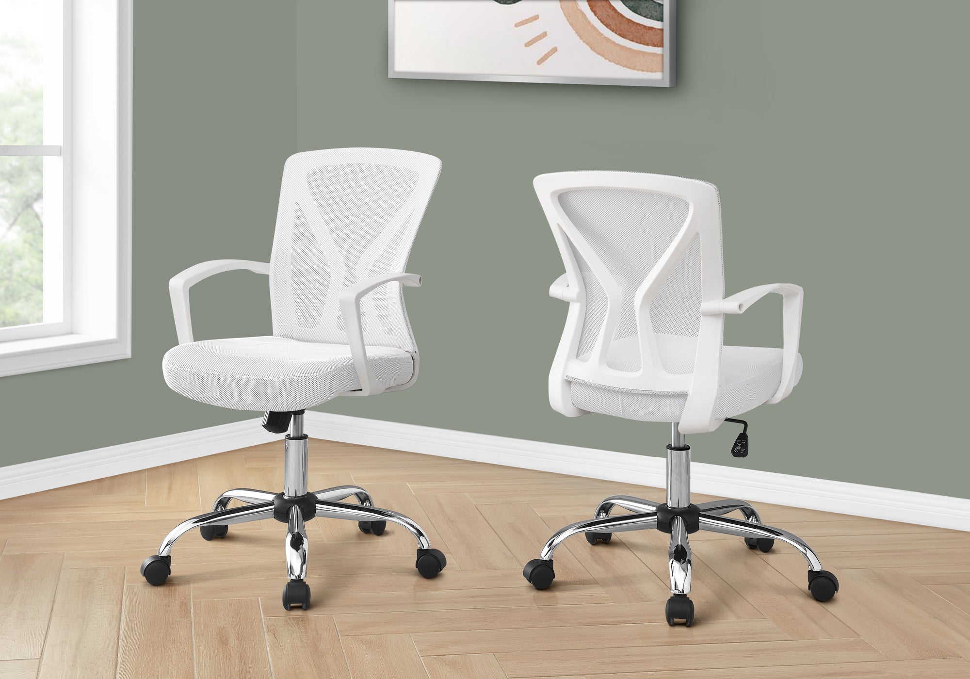 Crisp White Mesh Task Chair with Mirror Polished Chrome Base - Platinum-Level Office Chairs