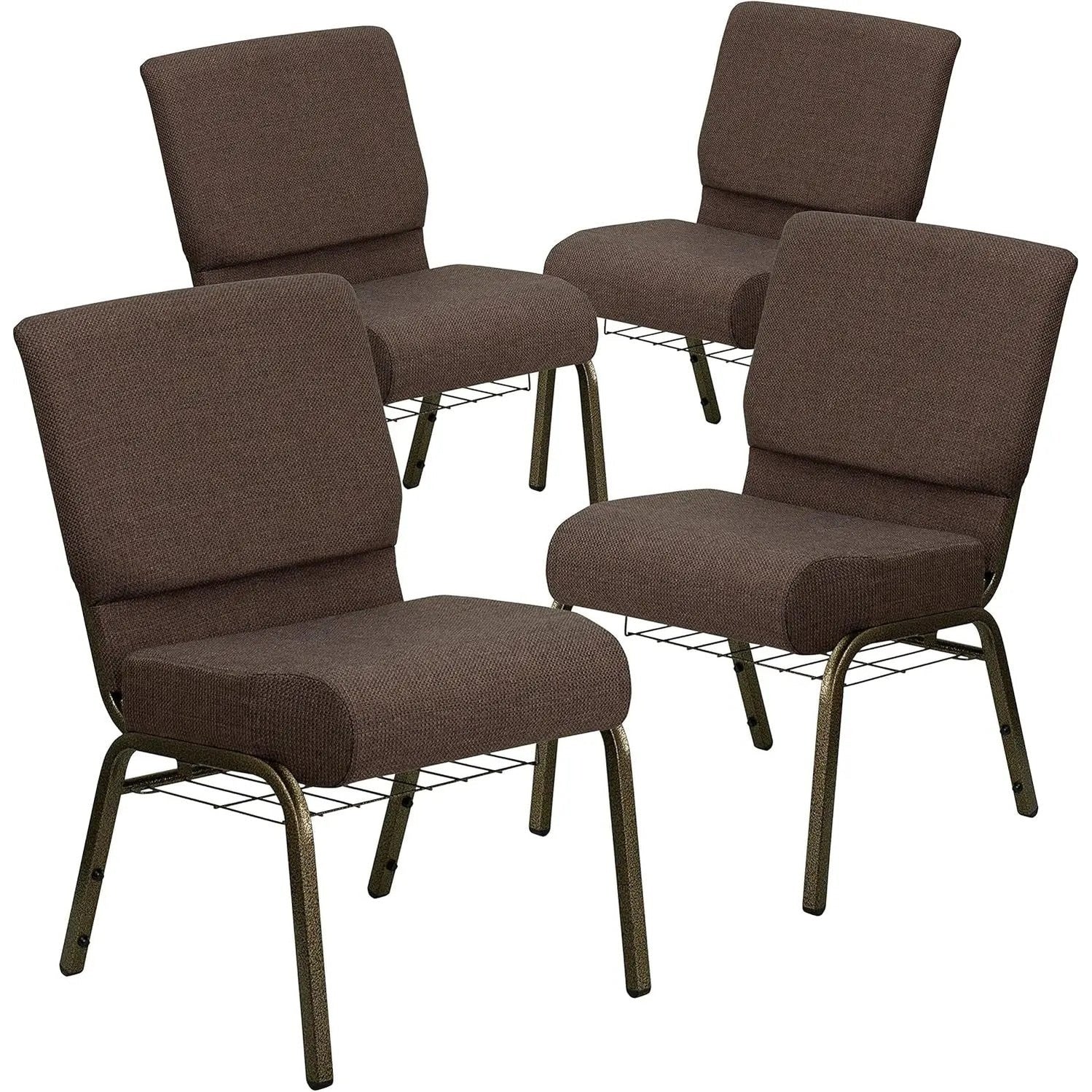 Flash Furniture 4 Pk. HERCULES Series 21''W Church Chair in Crimson Fabric with Cup Book Rack - Silver Vein Frame by 5 years limited.