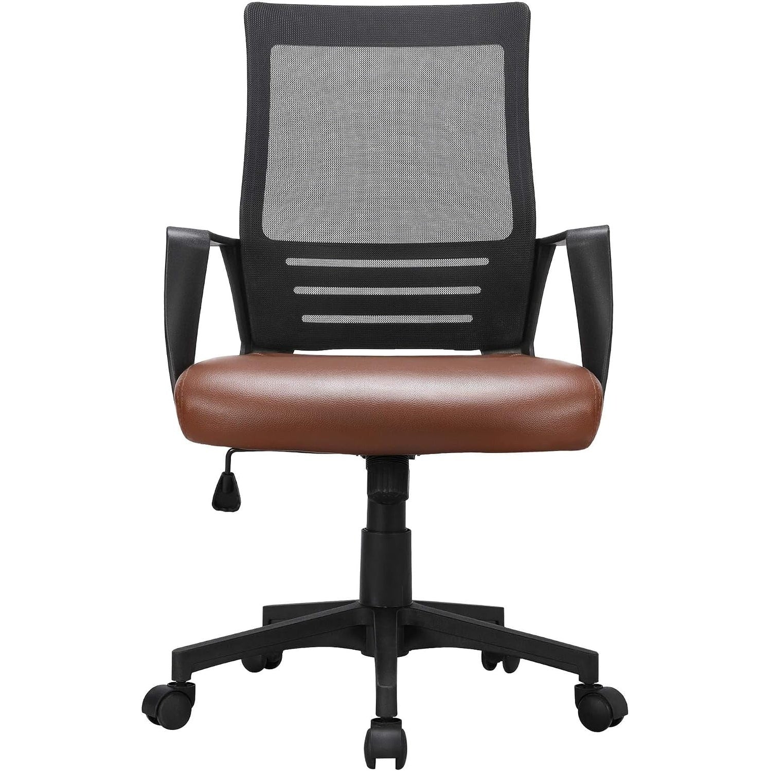 Yaheetech Ergonomic Home Office Chair Leather and Mesh Combine Desk Chair Rolling Swivel Adjustable Mesh Chair with Lumbar Support and Armrests for Office and Home, Brown | Breathable Mesh Back and Padded PU Leather Seat Keep You Comfortable All Day, with Quick Assembly and Sturdy 265 Lb Support.