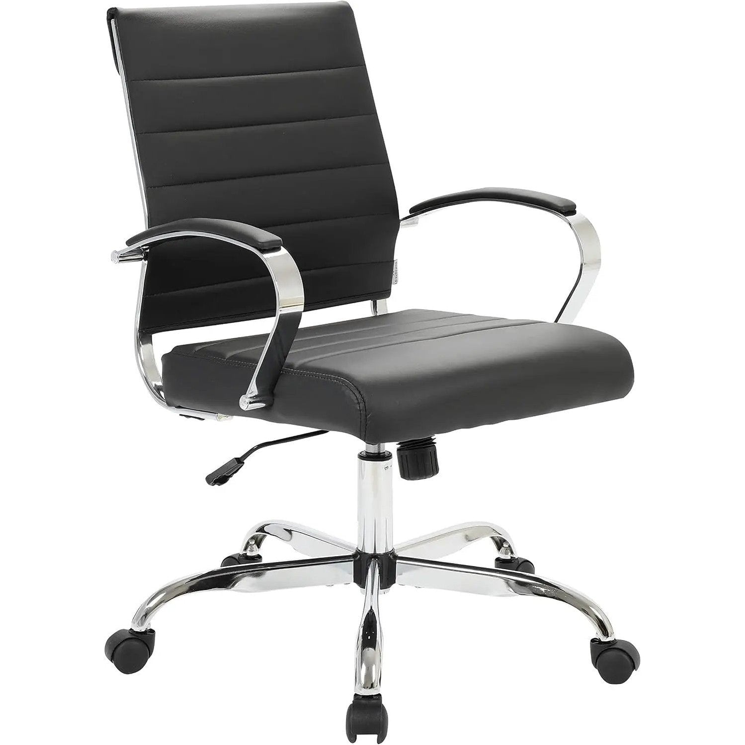 Leisuremod Benmar Leather Office Desk Chair, Mid-Back Ergonomic Swivel Chair with Lumbar Support, Adjustable Height, Tilt Lock, Cushioned Seat & Back, Home Office Task Chair (Tan, Single)