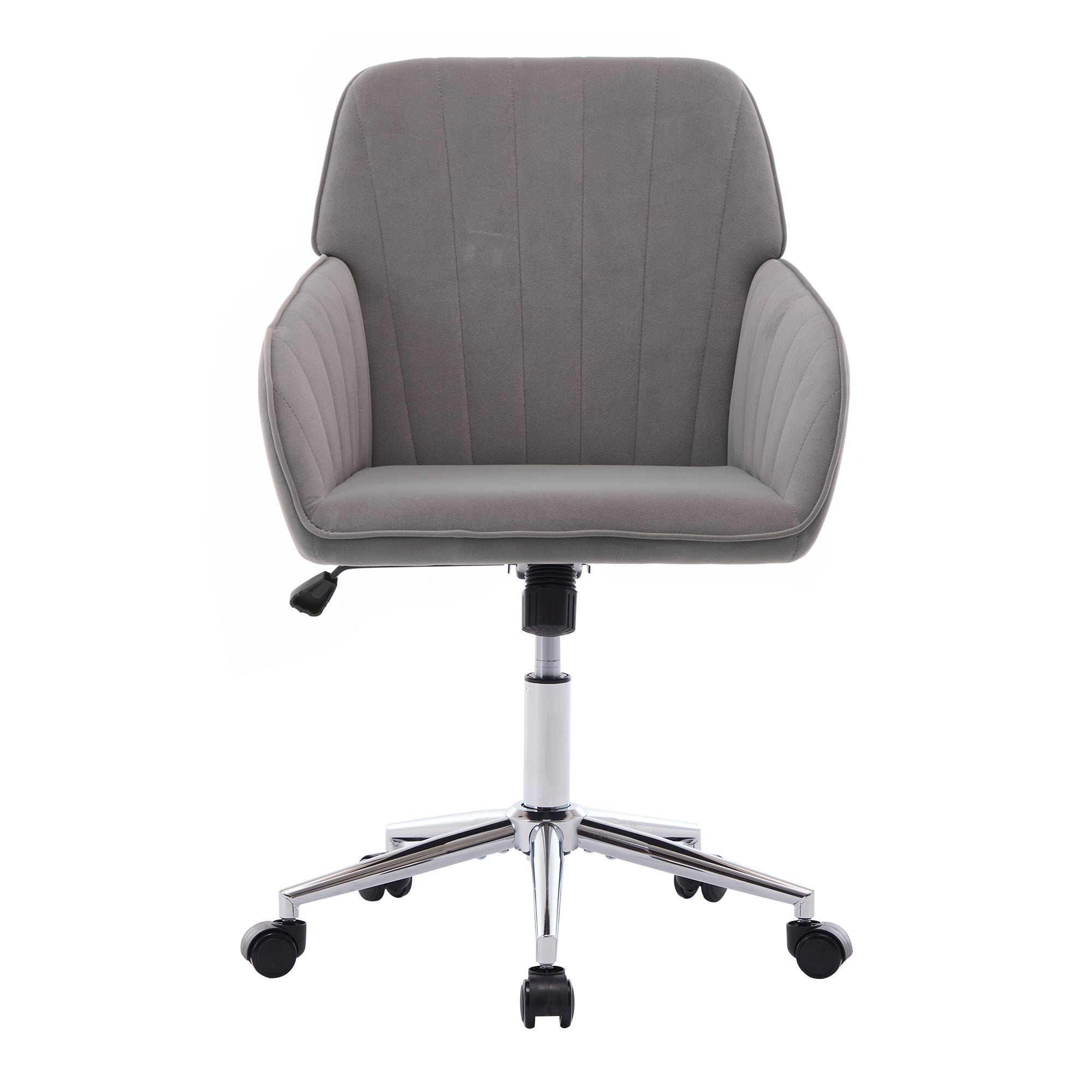 Gray Velvet Swivel Office Chair, Ergonomic Adjustable Desk Chair with Silver Base and Comfortable Backrest Seat - Platinum-Level Office Chairs