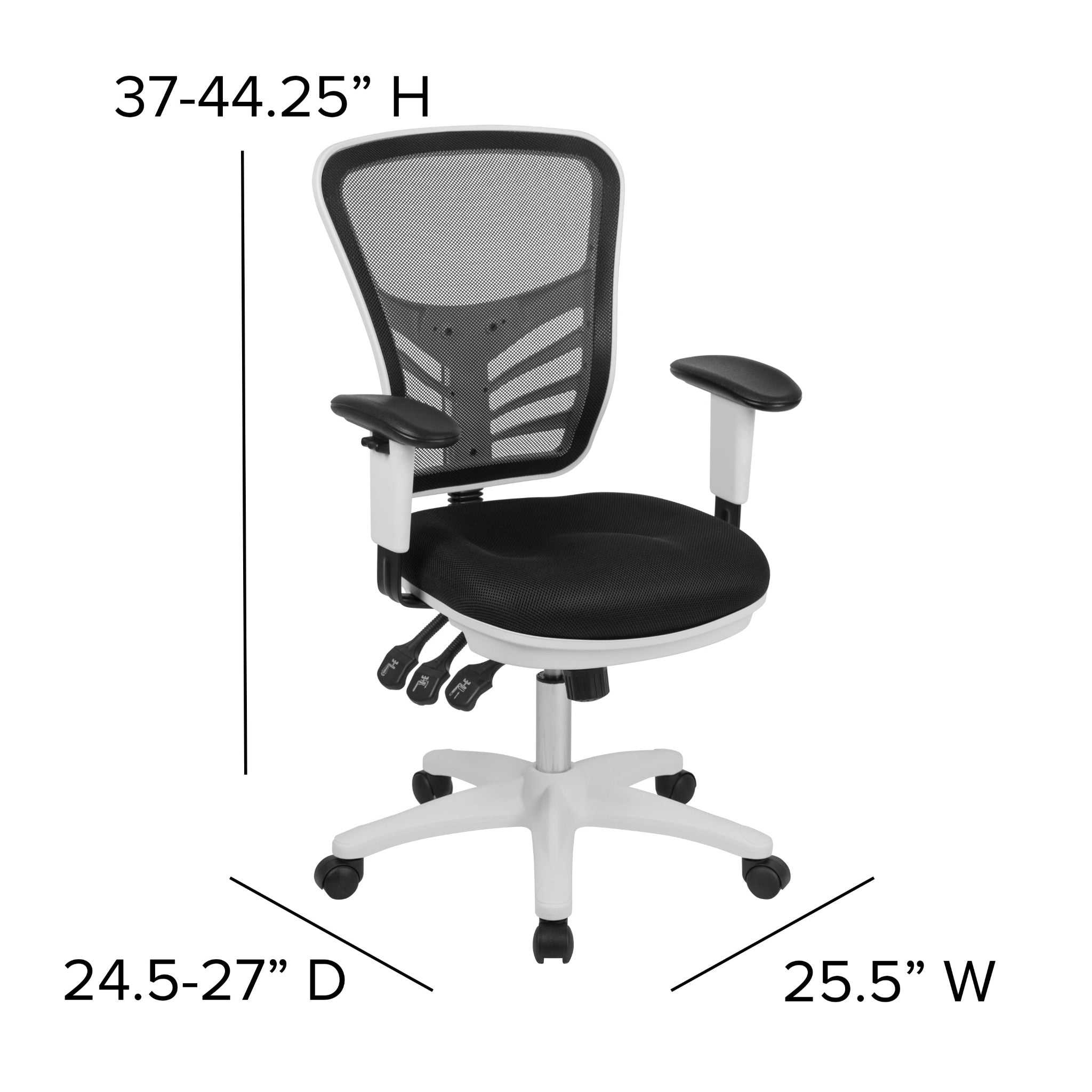 Mid-Back Black Mesh Multifunction Executive Swivel Office Chair with White Frame
