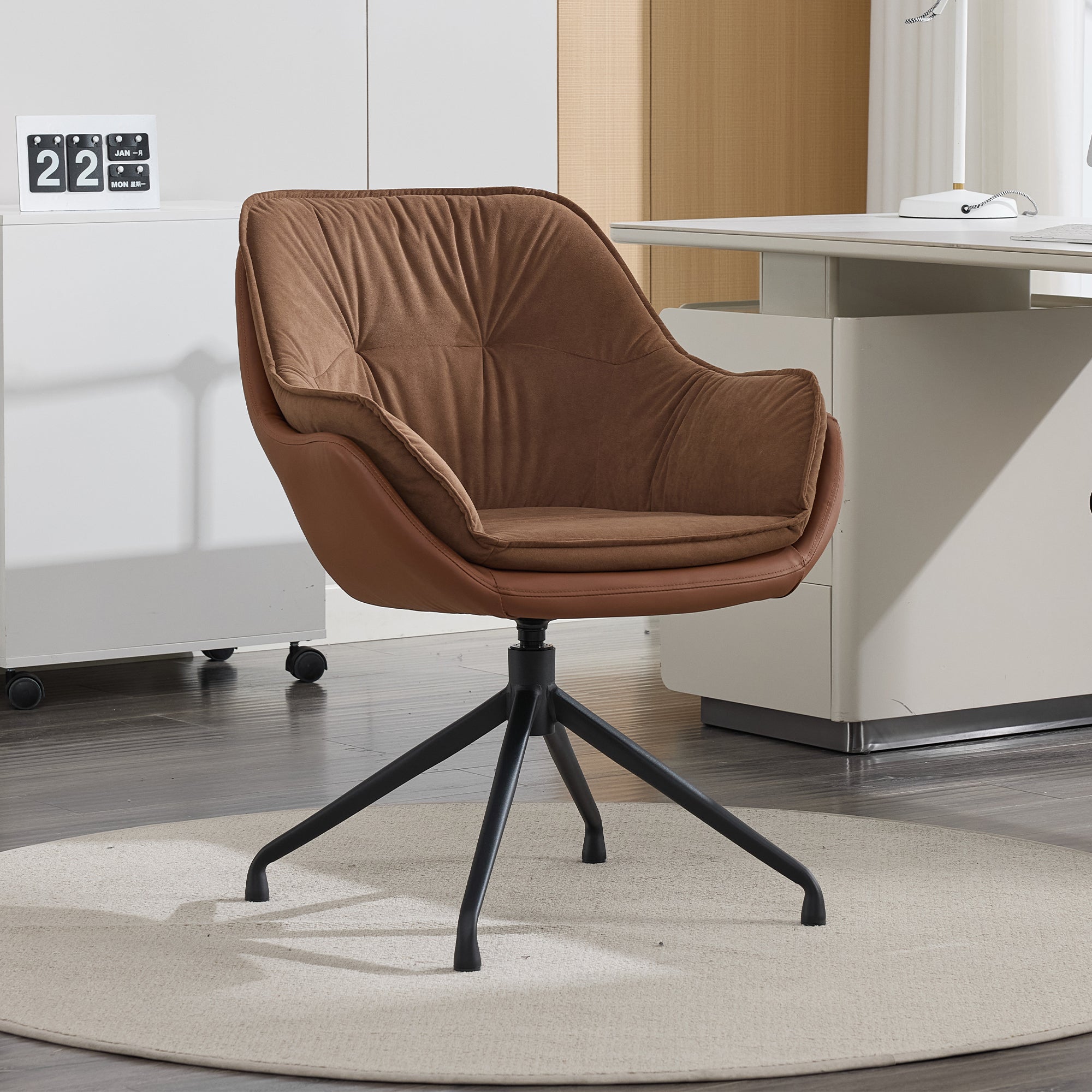 Brown Faux Leather Office Chair, Modern High Back Executive Chair