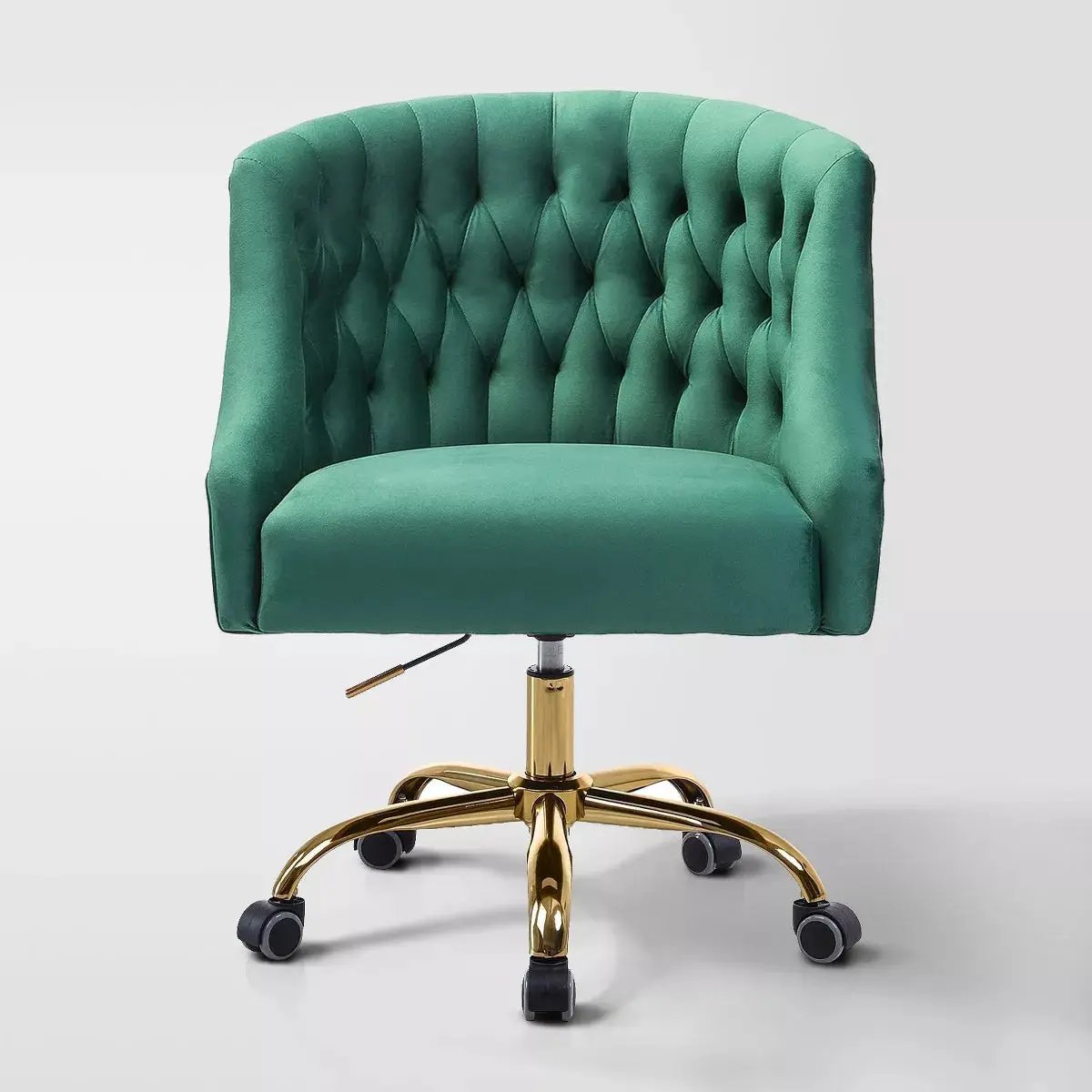 Anika Modern Velvet Height-Adjustable Swivel Task Office Chair with Button-Tufted Back and Gold Base | Karat Home