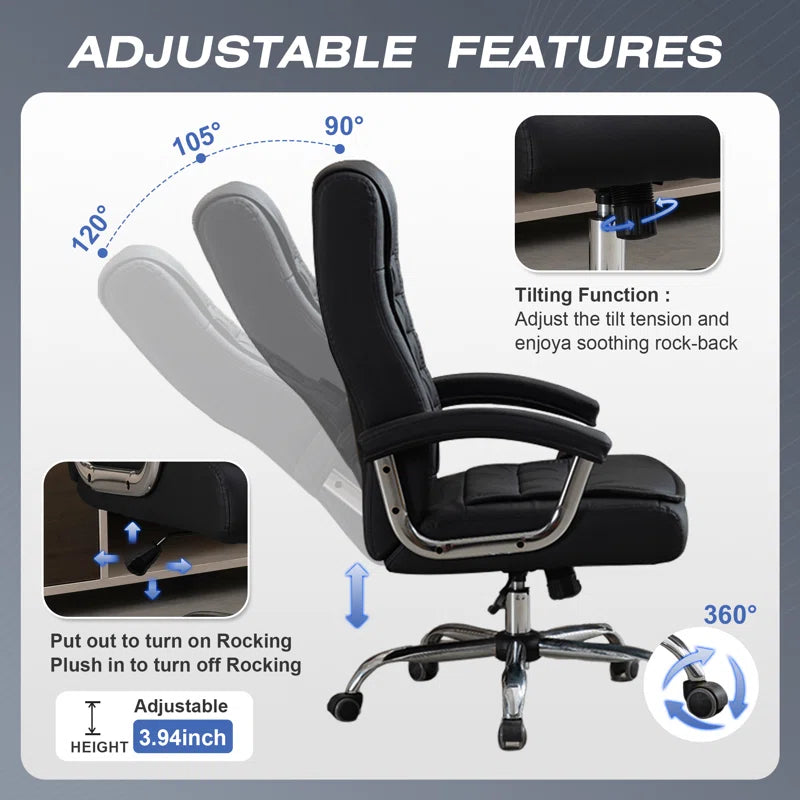 Allard Ergonomic Faux Tufted Leather Executive Office Chair with Padded Armrest