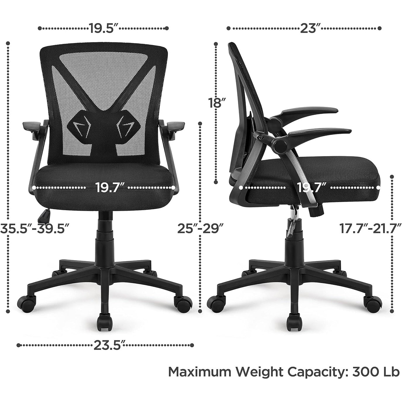 Yaheetech Mid-Back Mesh Task Office Desk Chair with Flip-Up Arms, Black | Breathable Mesh Back and Foam-Padded Seat for All-Day Comfort; Sturdy Metal Frame, Height Adjustable, and Easy to Assemble