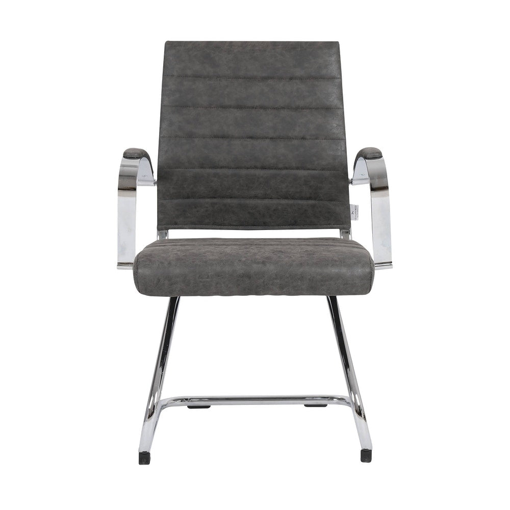 24 PCS Benmar Leather Upholstered Computer Office Chair with Sled Base, Padded Armrests for Home or Office - Charcoal