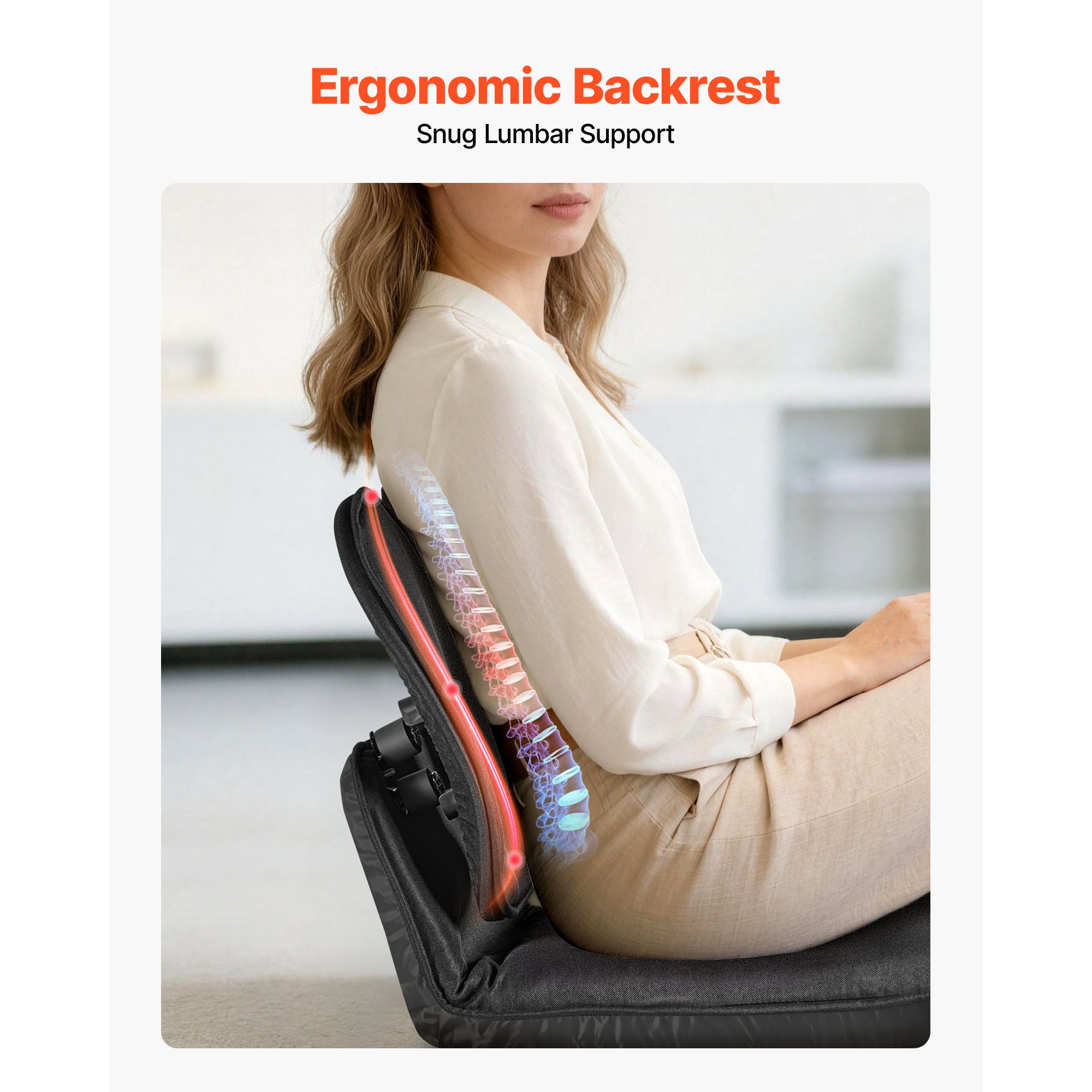 Black Folding Floor Chair - ergonomic backrest with lumbar support