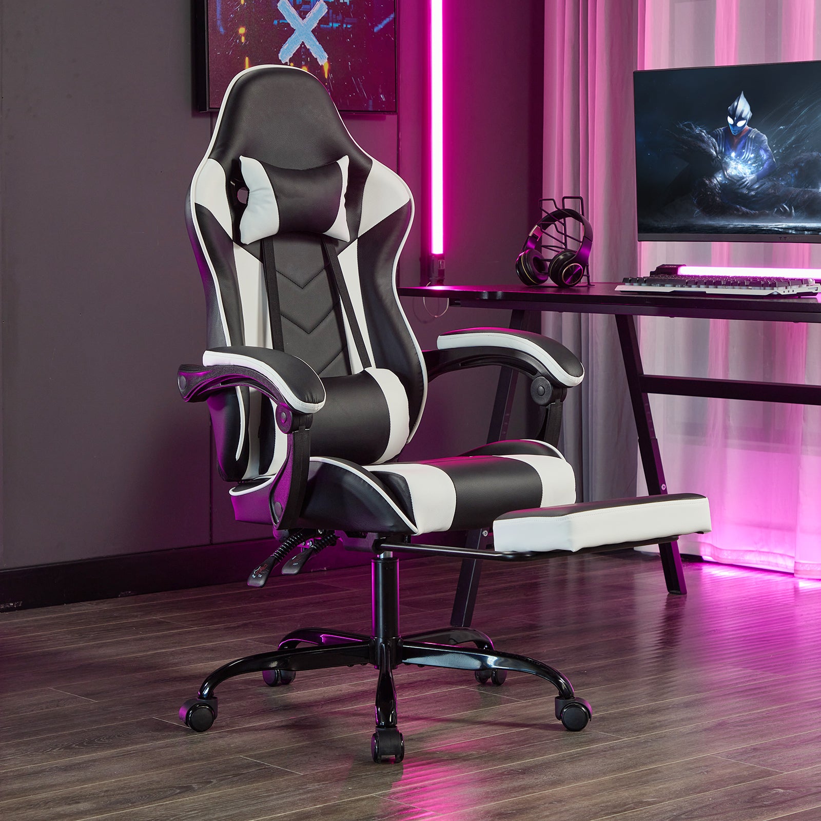 Ergonomic Gaming Chair, Footrest, Breathable Leather - Platinum-Level Office Chairs