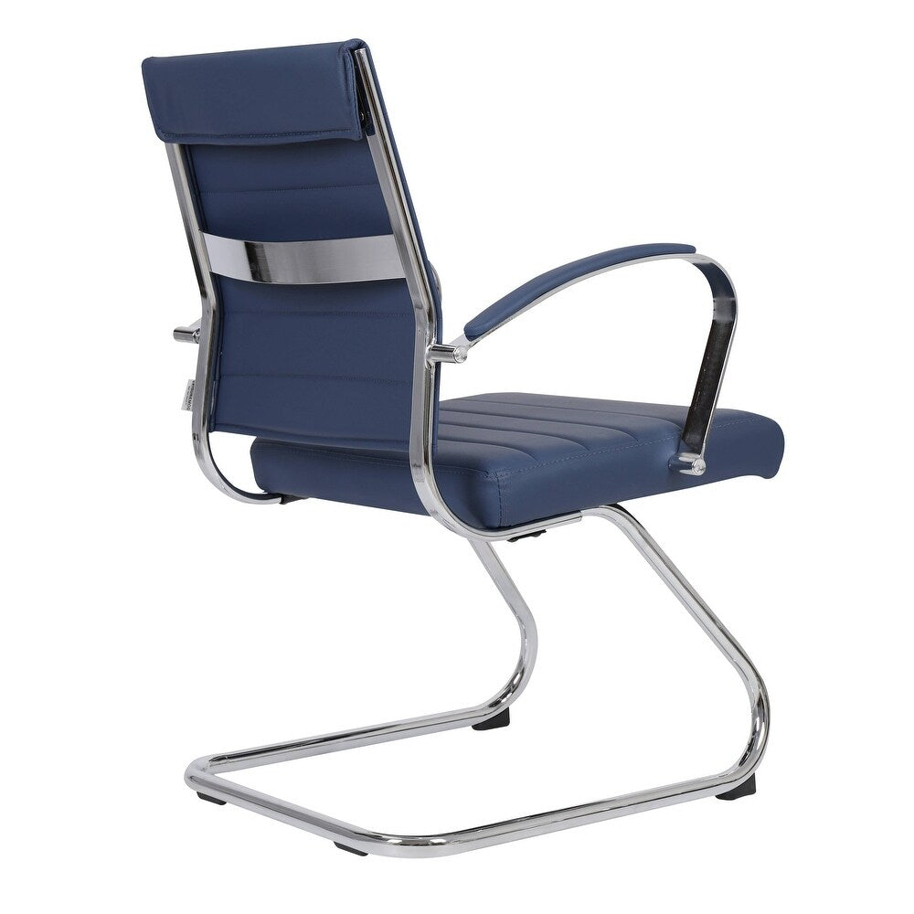 24 PCS Benmar Leather Upholstered Computer Office Chair with Sled Base, Padded Armrests for Home or Office - Navy Blue