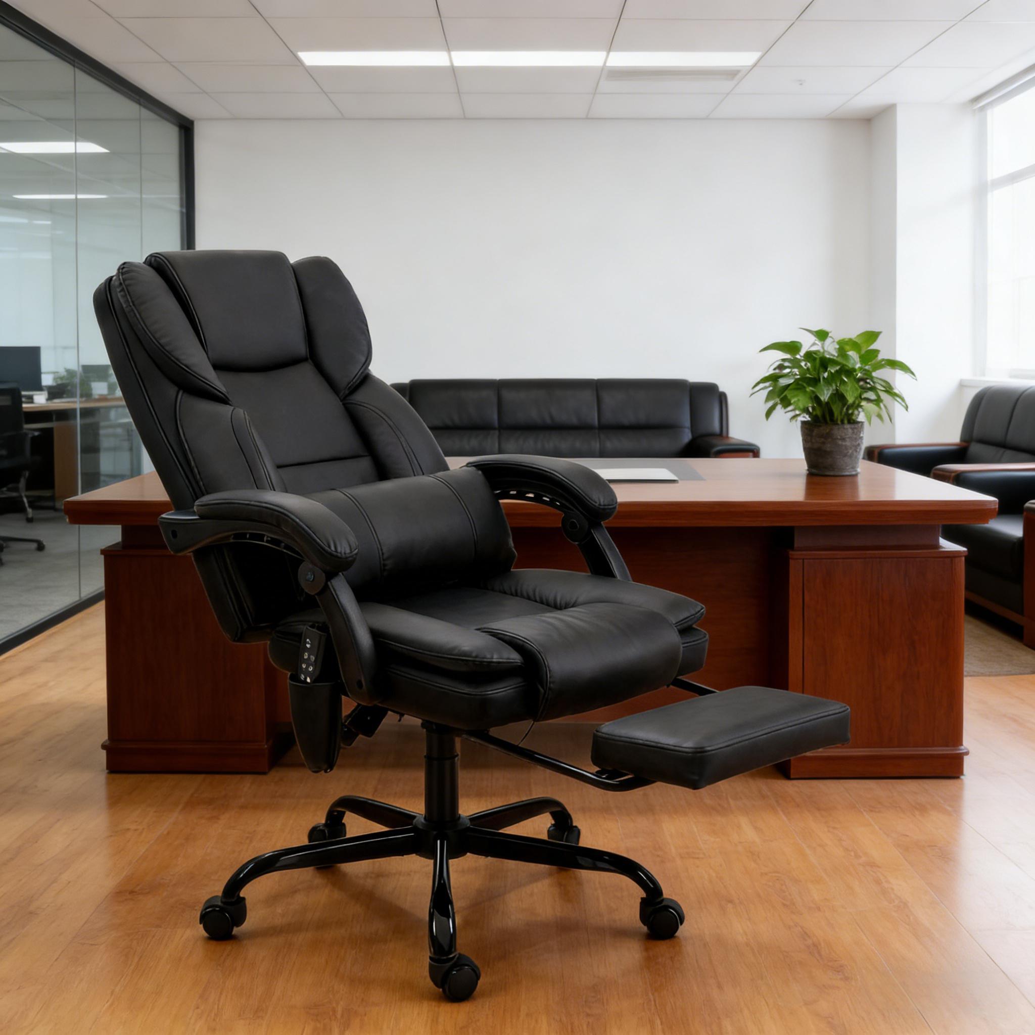 Black Pet-Friendly Faux Leather Reclining Office Chair