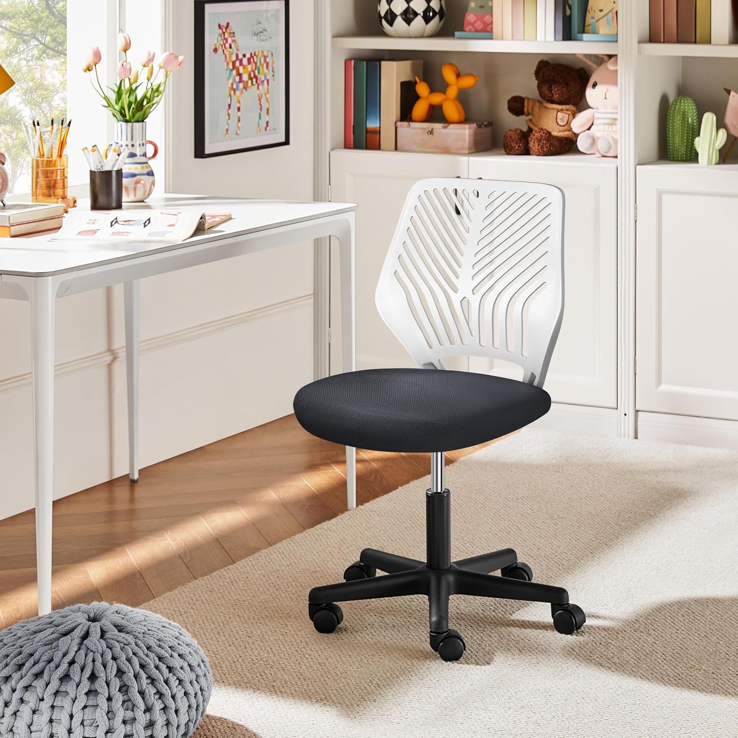 Yaheetech Small Desk Chair, Armless Adjustable Swivel Seat, Dark Grey | Padded Mesh Seat and Ventilated Resin Back, Compact Armless Frame Rolls and Adjusts for Study and Small Desks, Holds 300 Lb.