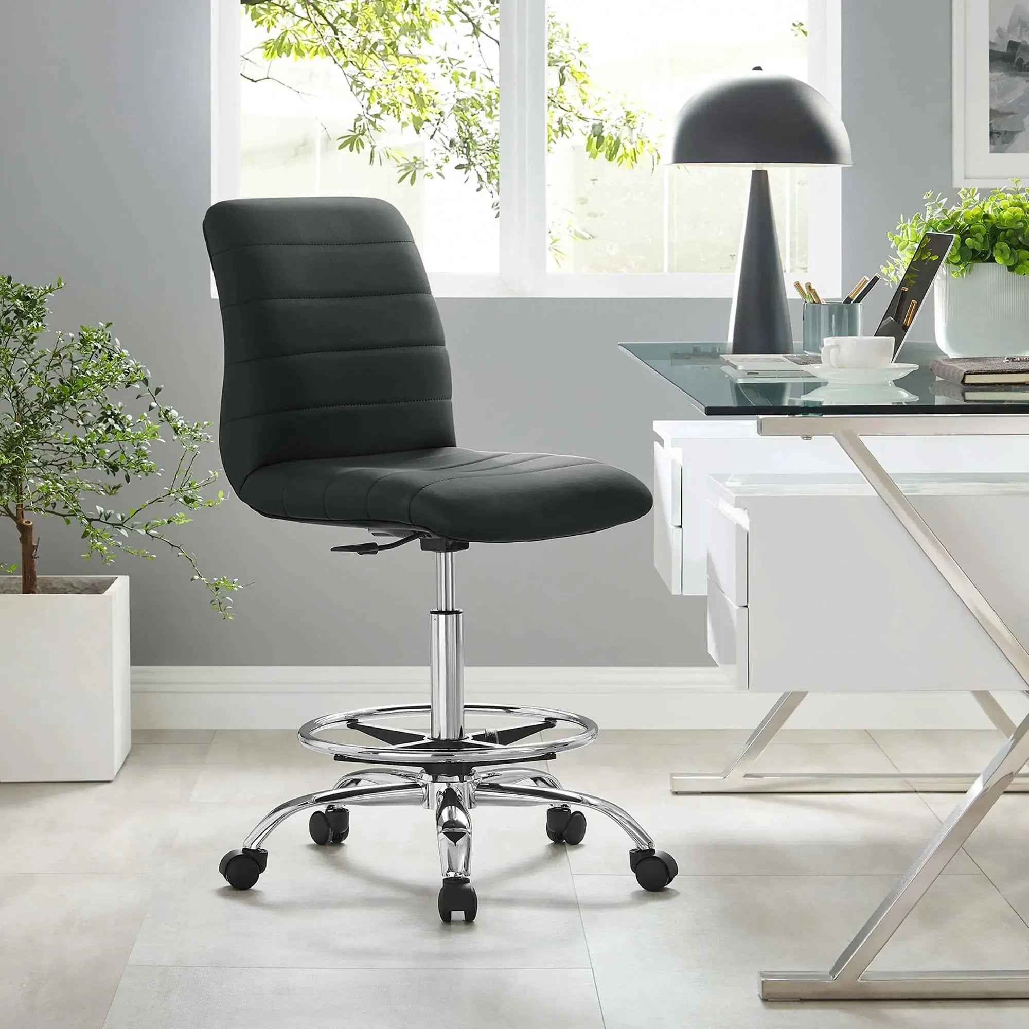 Drafting Chair Vegan Leather Armless Adjustable Stool