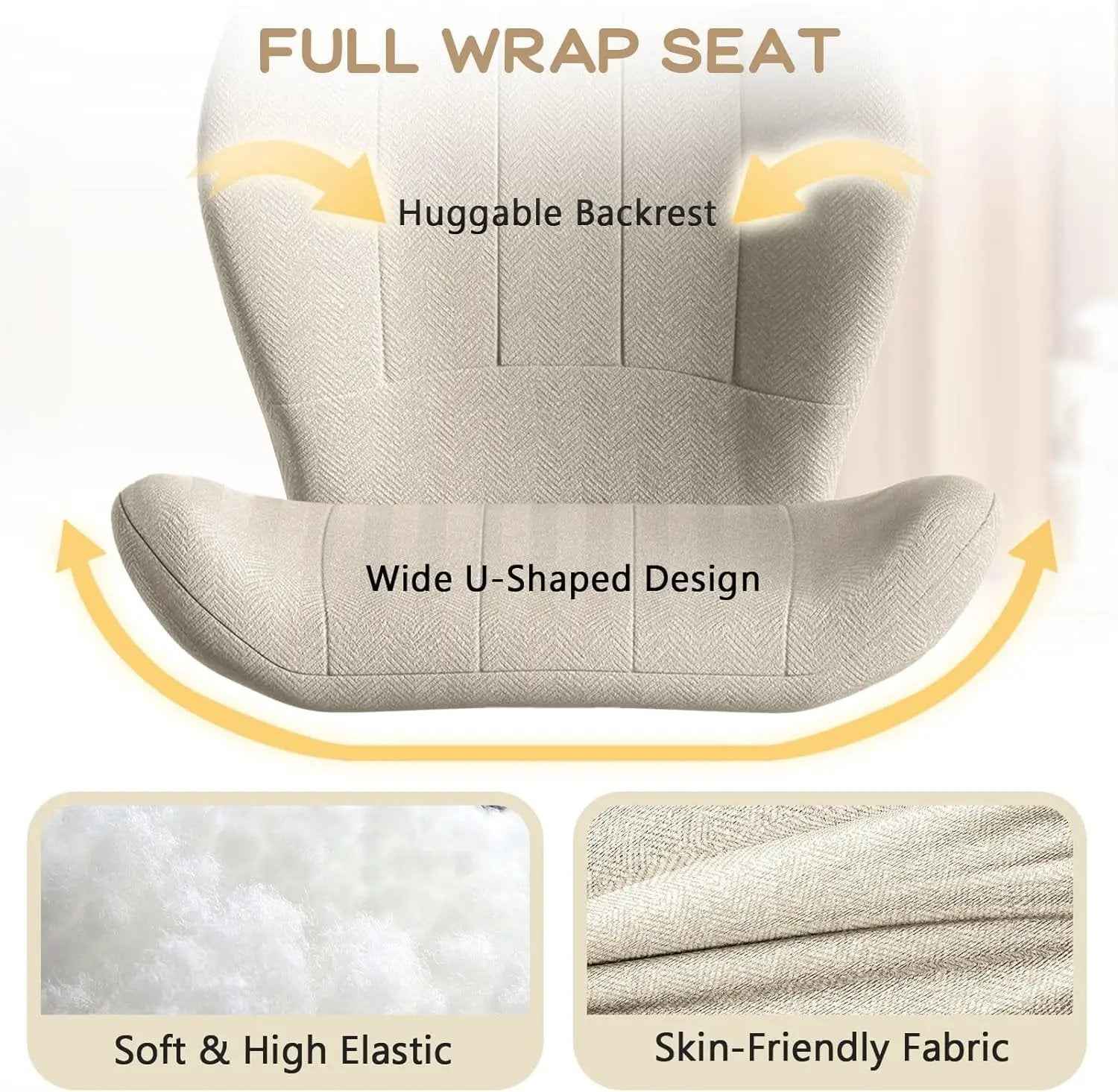 ZZW Criss Cross Chair with Wheels, Wide Cross Legged Office Chair Armless Comfy Desk Chair with Tall Back Vanity Chairs with Stress Relief Curved Design Seat for Bedroom & Office & Home Oatmeal