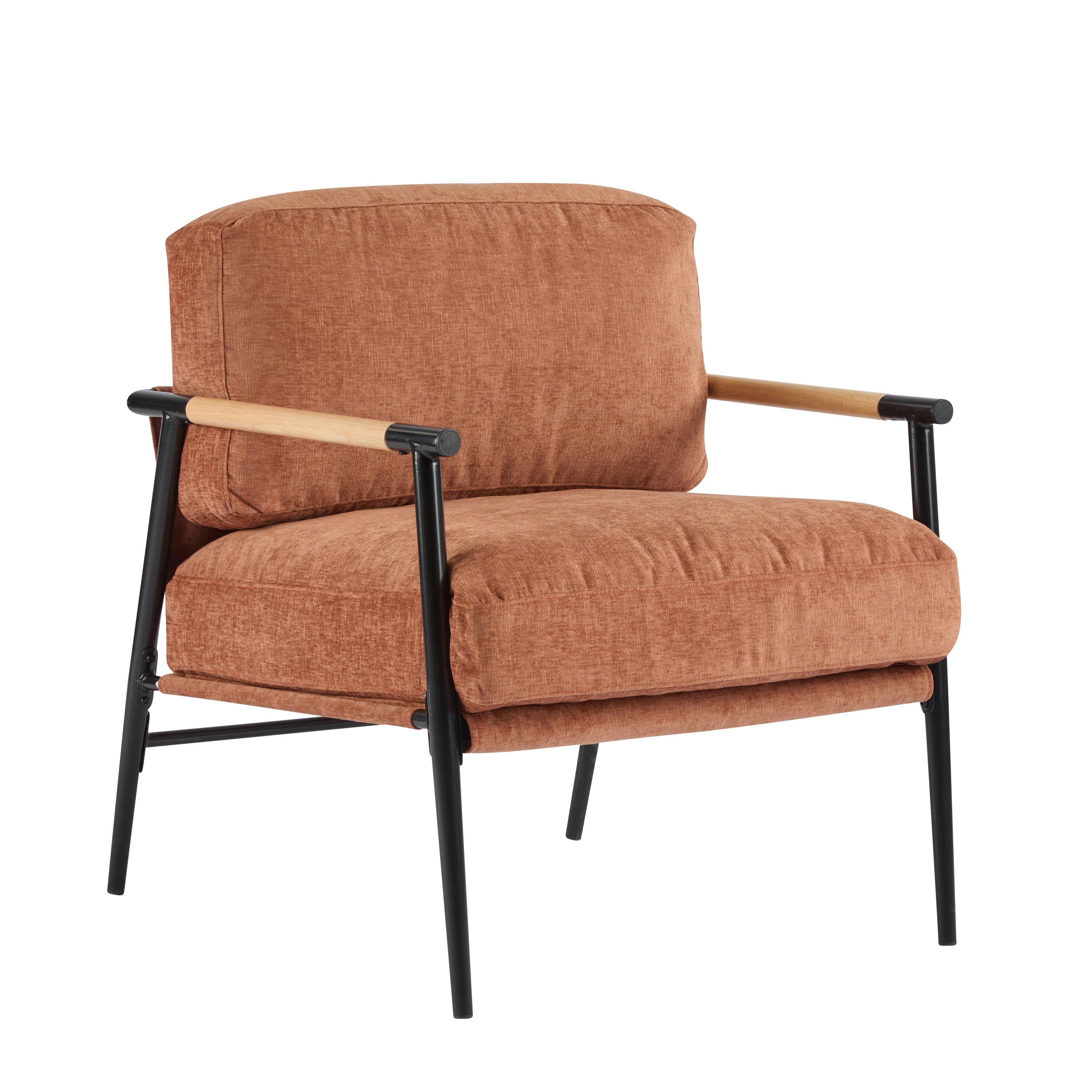 Modern Accent Chair With Plush Cushions And Orange Armrests Deluxe